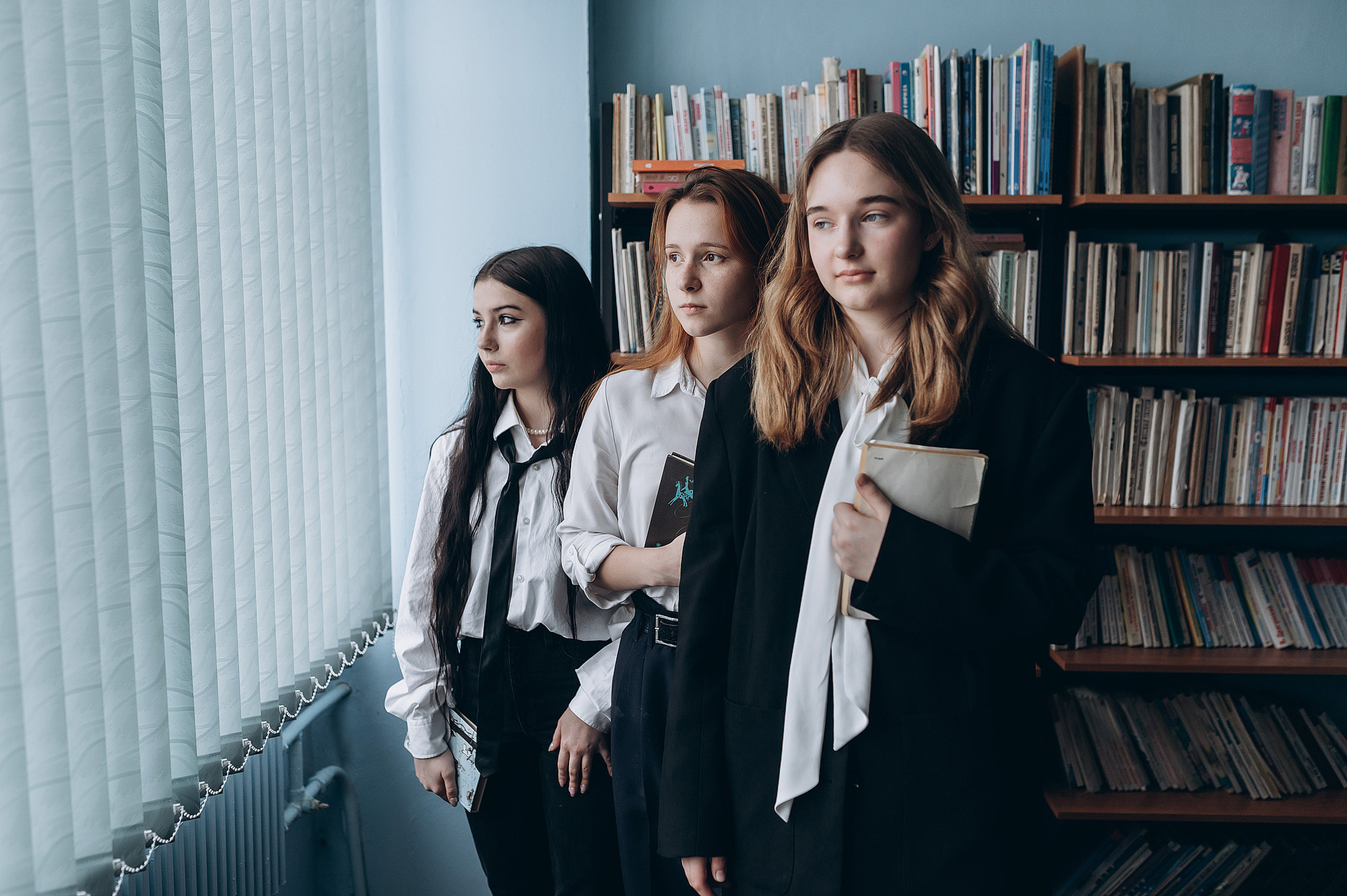 Съемка школьников в библиотеке