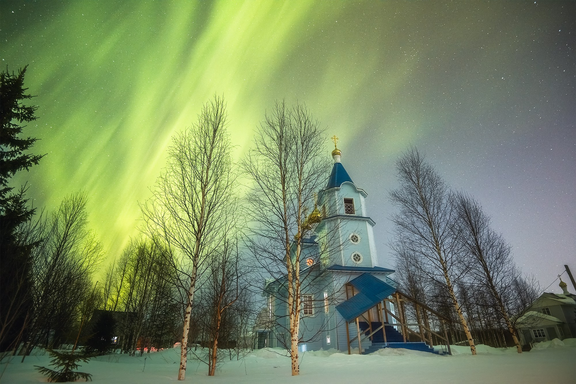Северное сияние. Аэросъемка в Архангельске, Александр Ермолин