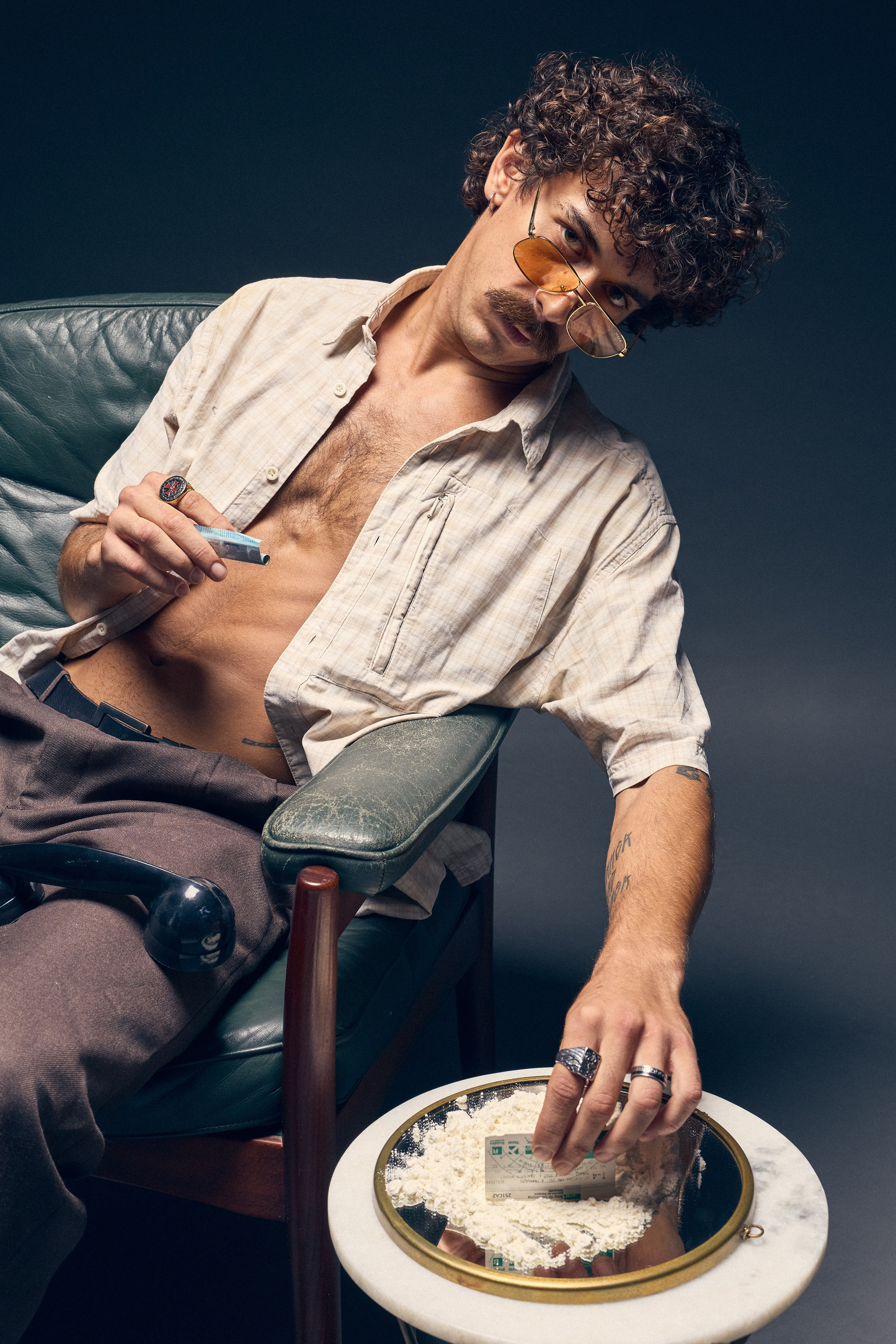 Editorial retro male portrait with moody atmosphere