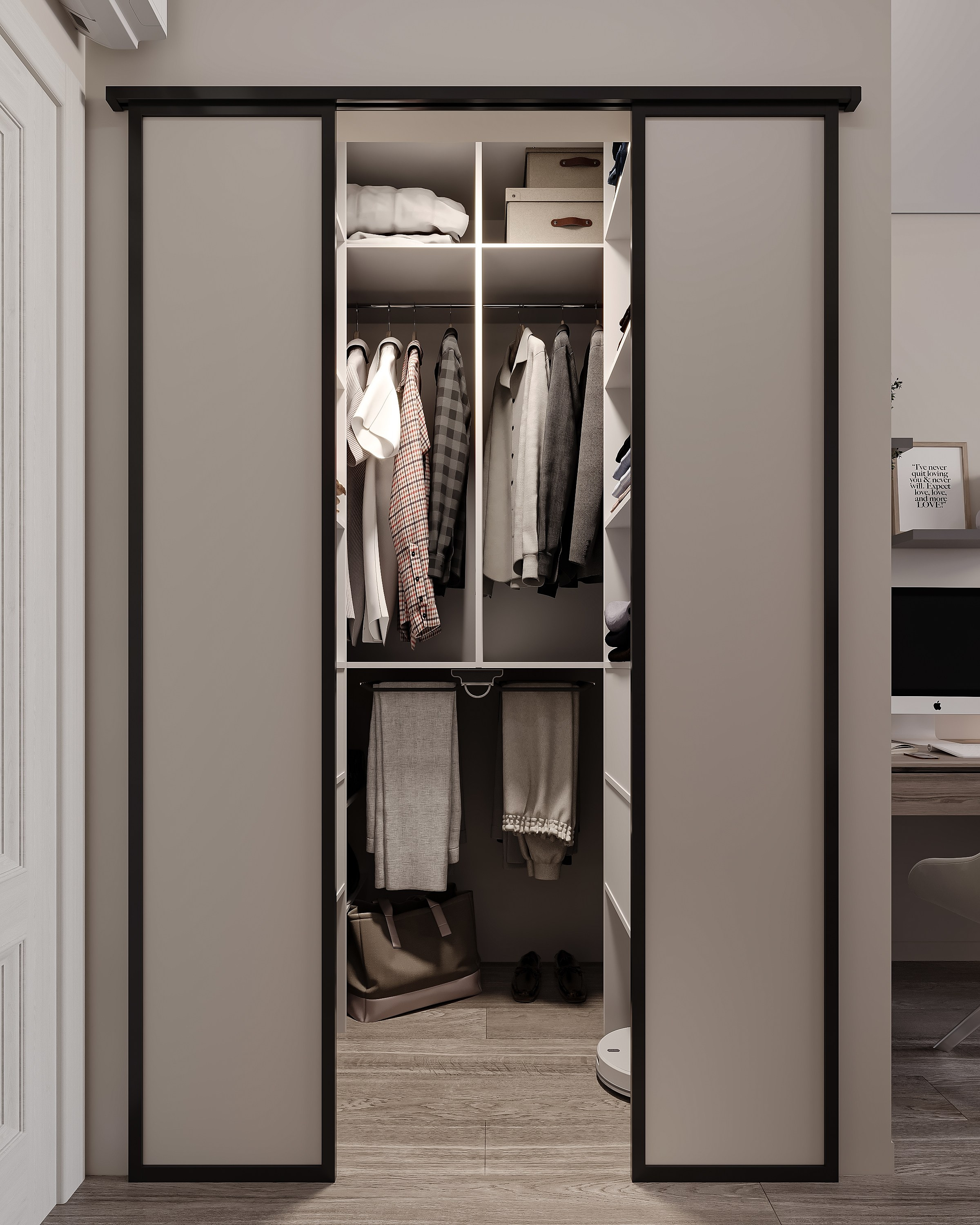 Спальня и гардероб 20 м². 3Д-Визуализация Наталья Макогонова