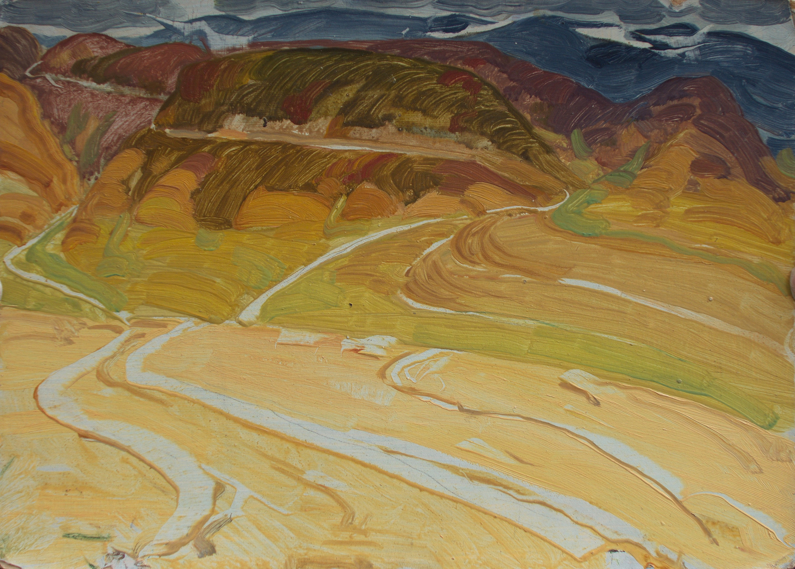 Будкеев Михаил Яковлевич, Народный художник России. Осенняя палитра Алтая. к/м. 19х25. 1961 г. Горный Алтай по Чуйскому тракту.