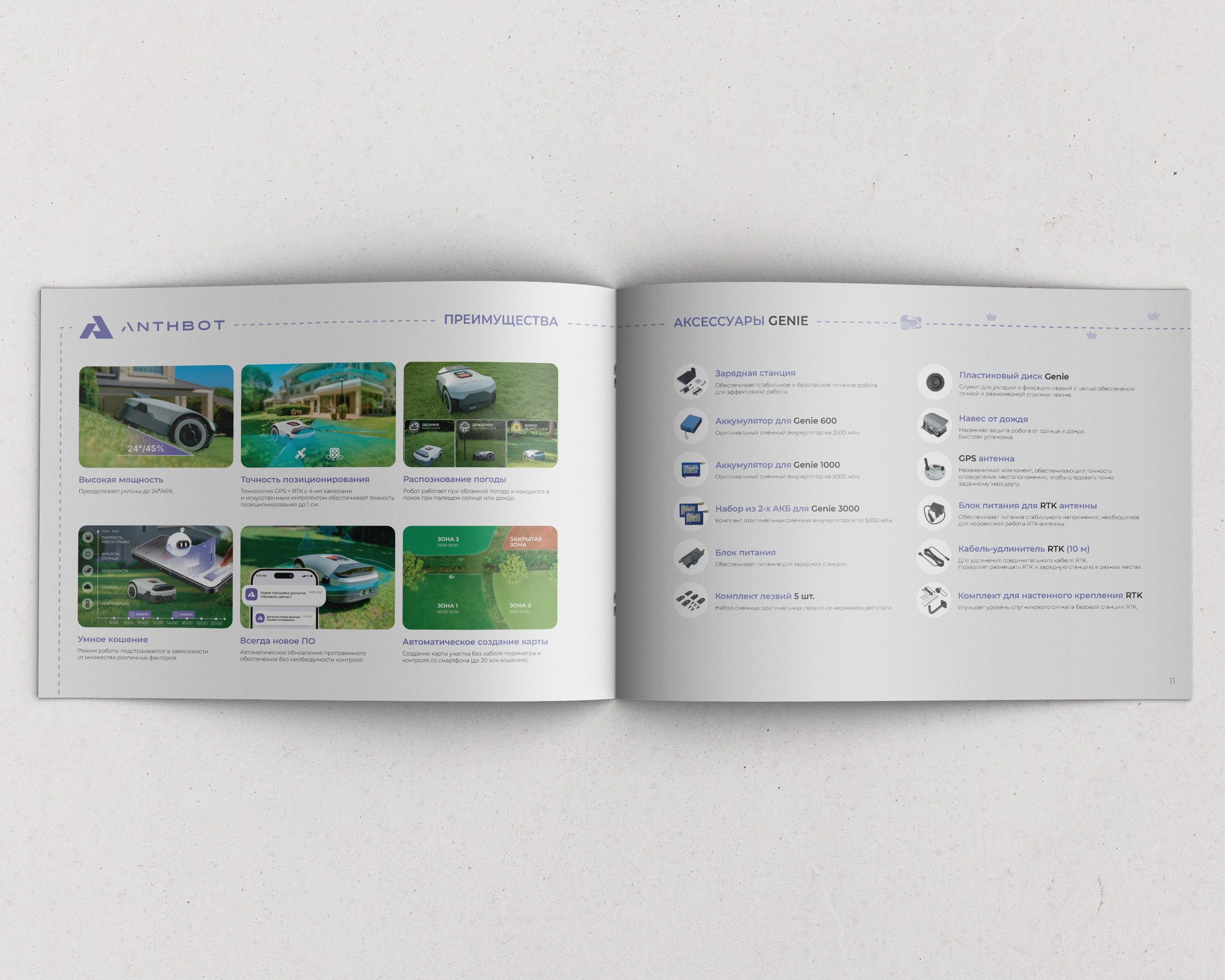верстка внутреннего блока каталога продукции газонокосилок роботов Anthbot