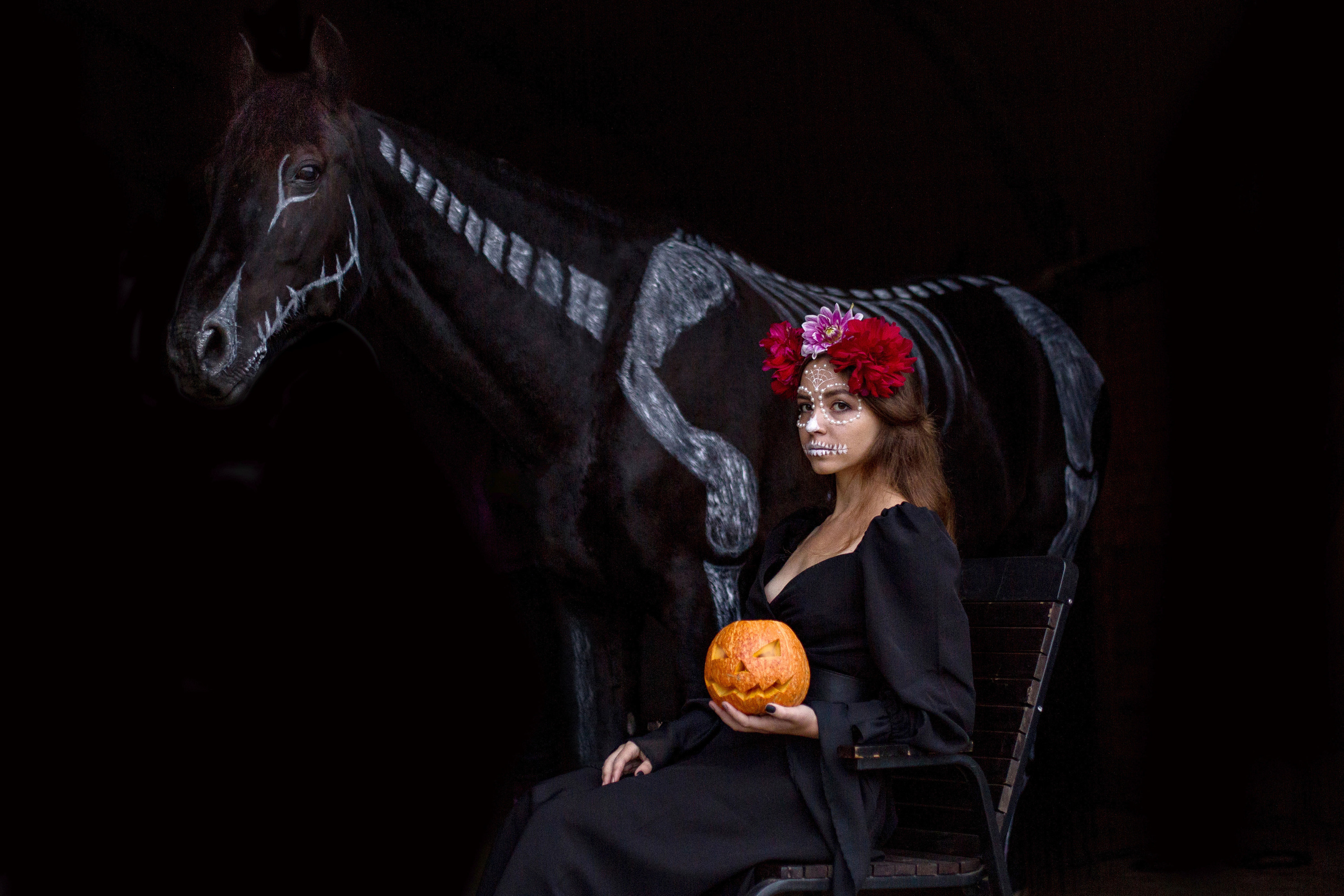 Фотосессия с стиле хэллоуин с лошадью