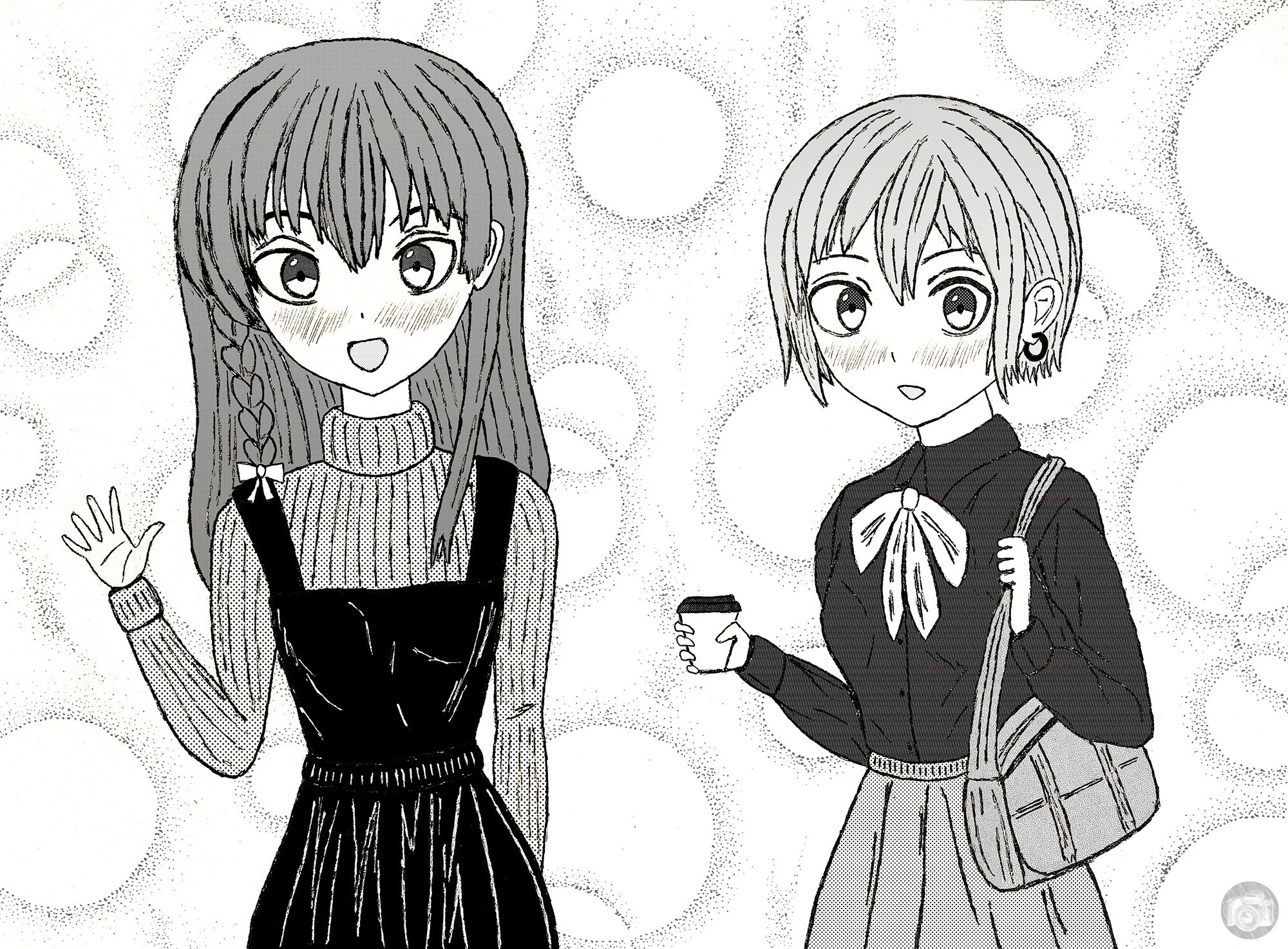 Подружки в столовой повседневность романтика аниме арт