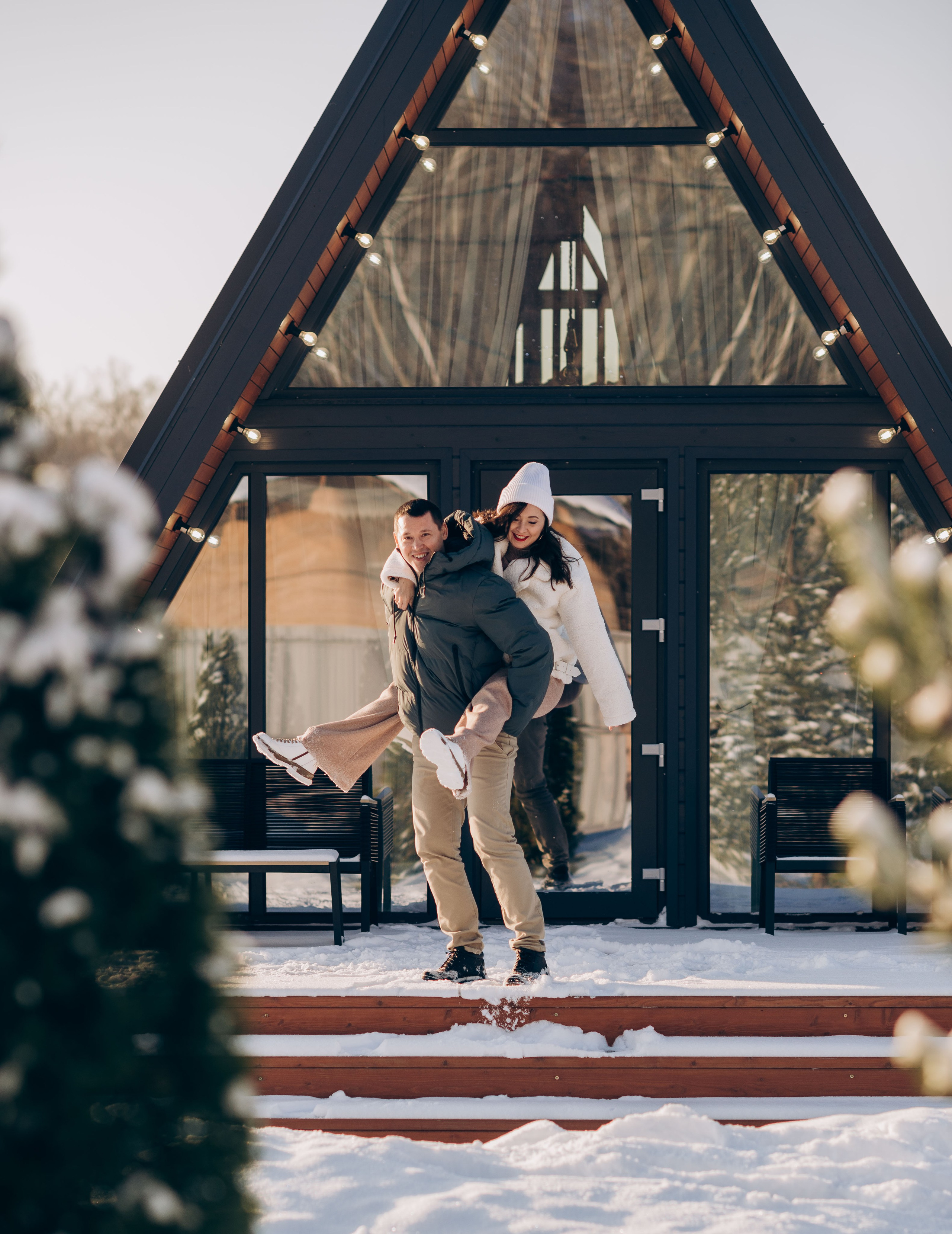 Зимняя фотосессия в домике A-frame. Семейный фотограф в Домодедово и Москве Елена Пичугина