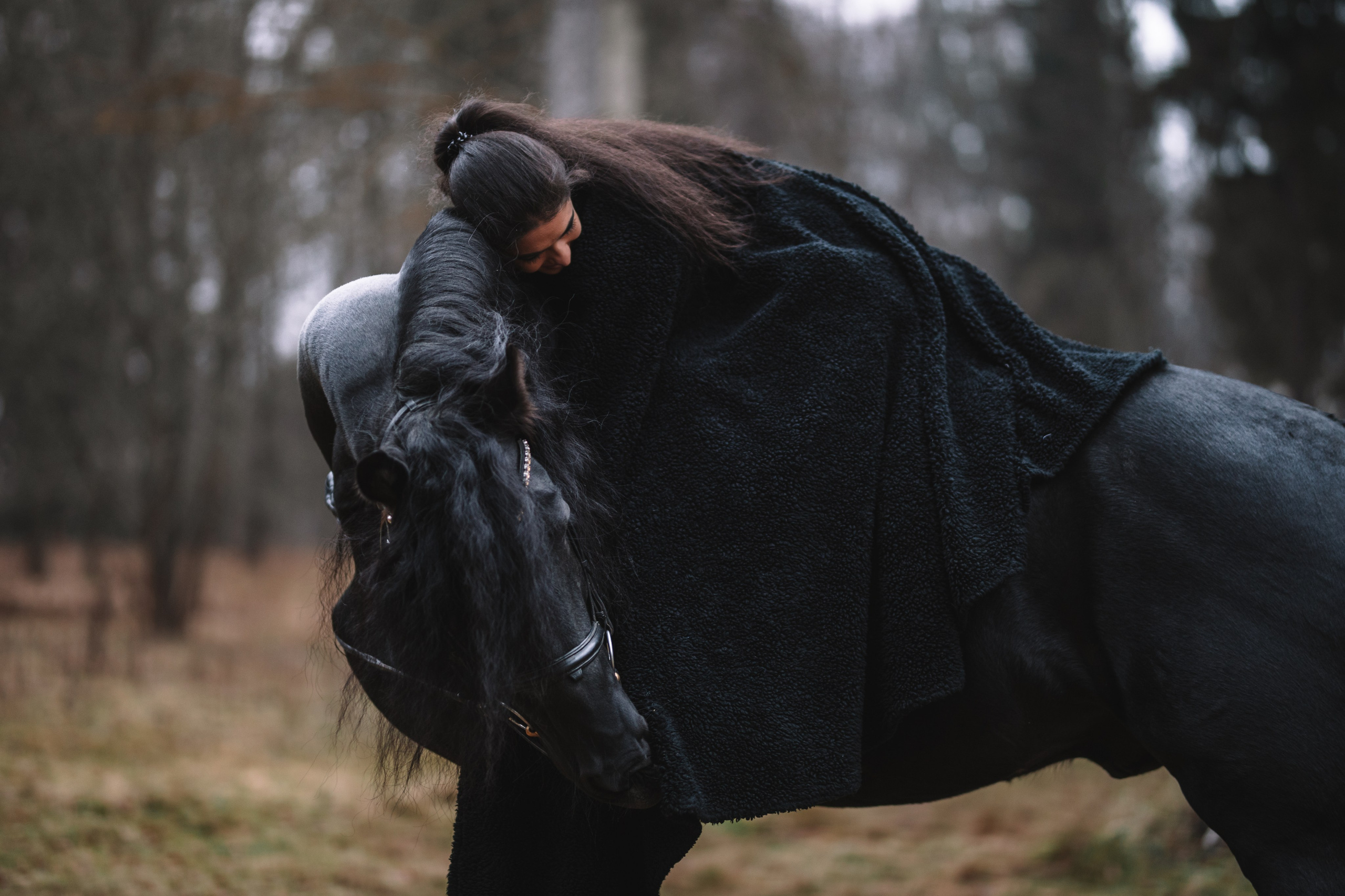 Наташа с фризом в костюме викинга. Фотосессии с лошадьми