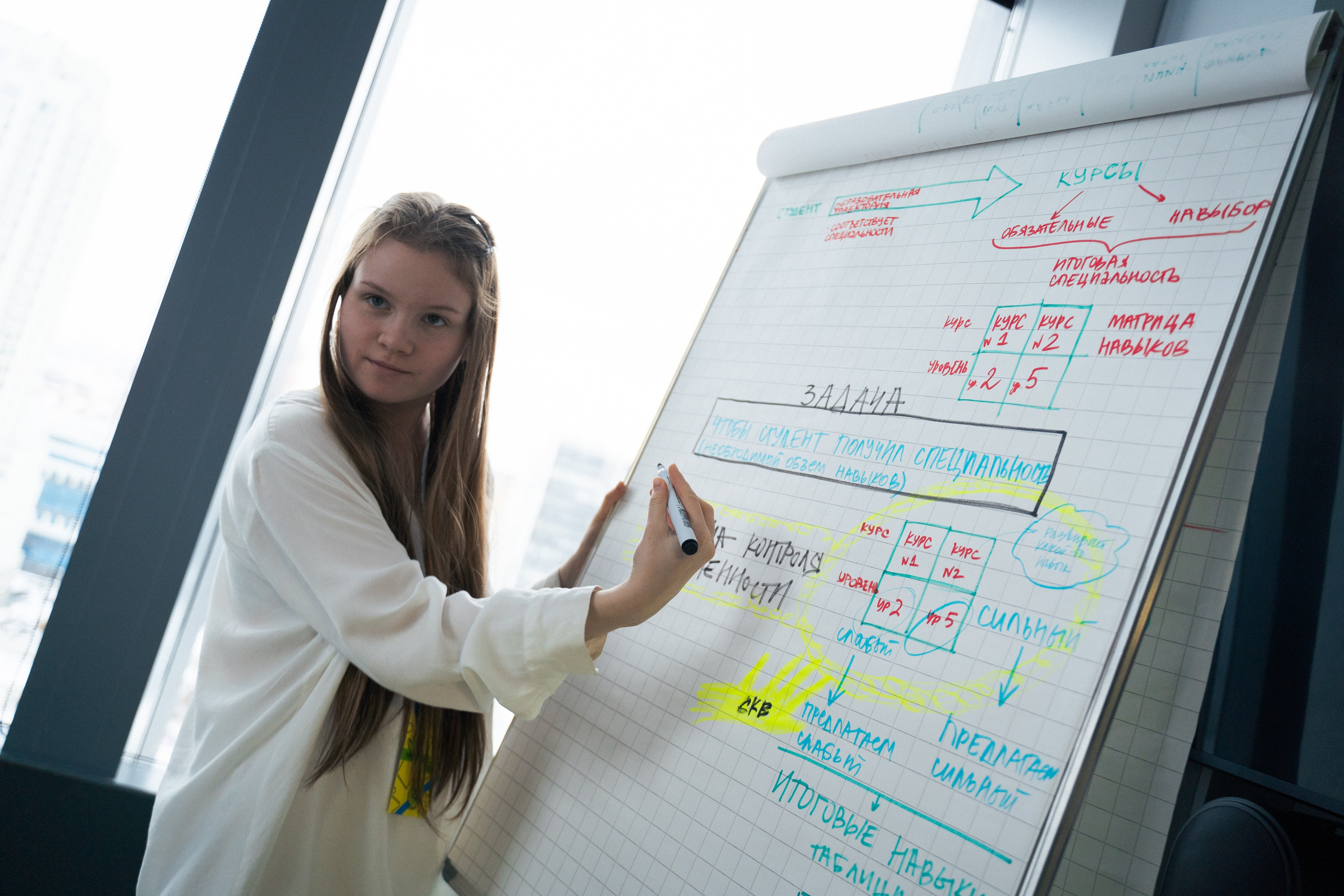 Участник хакатона отвечает на вопрос во время обсуждения