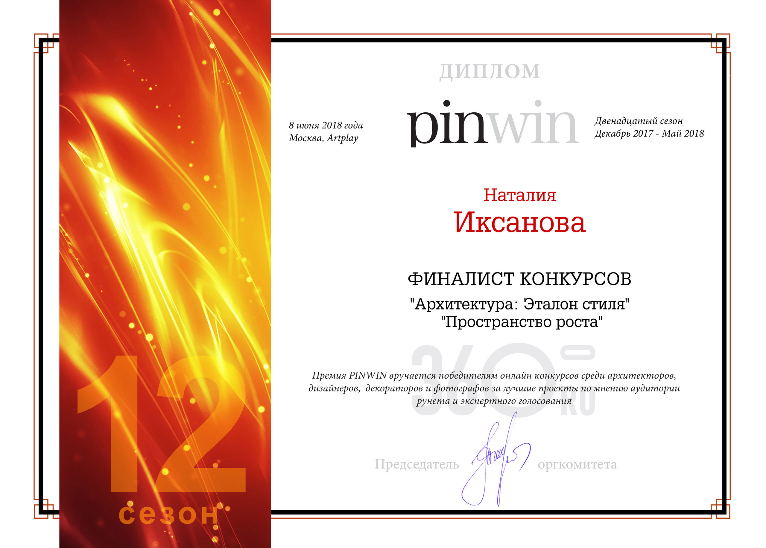 Awards. Interior designer Nataliia Iksanova