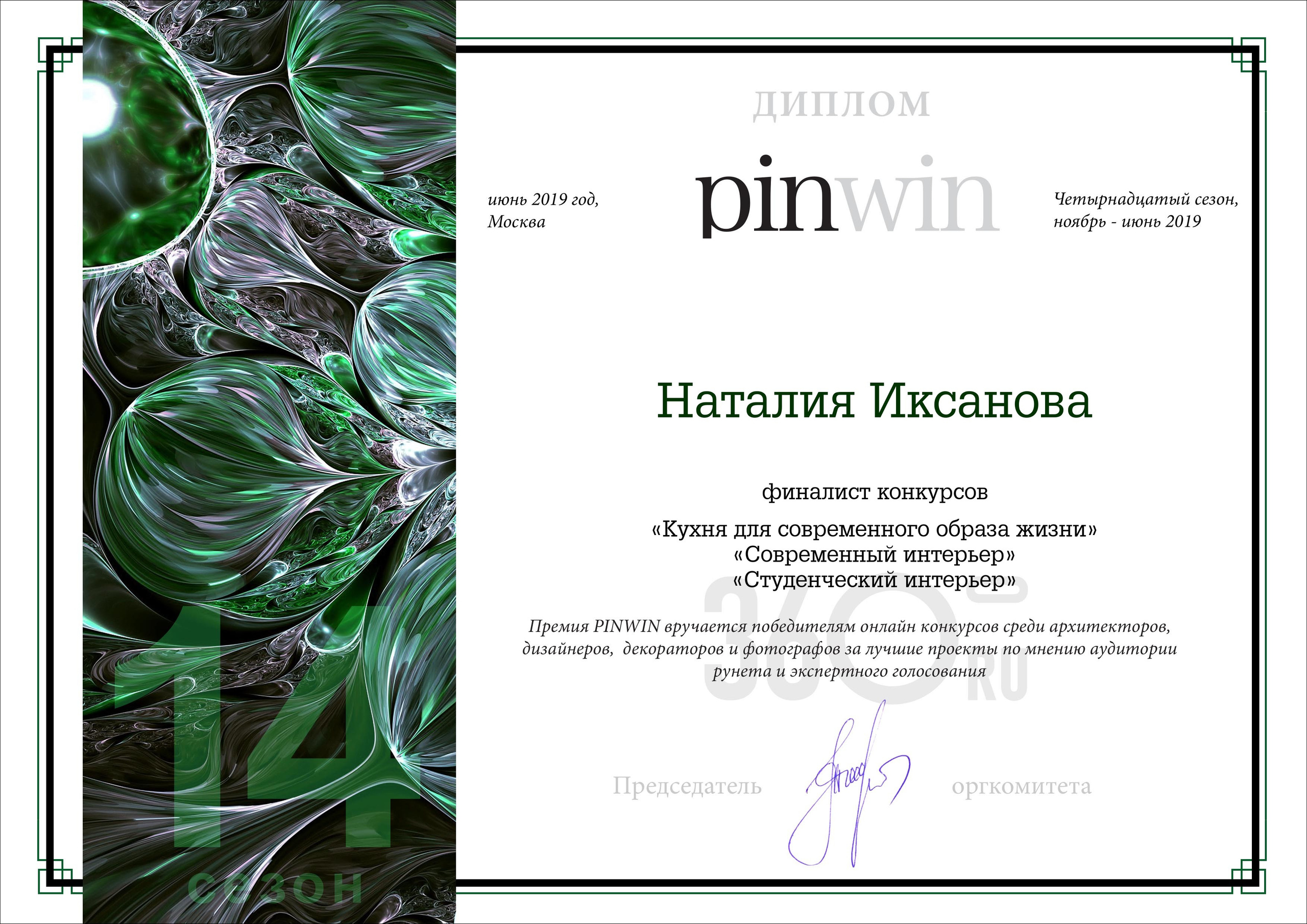 Awards. Interior designer Nataliia Iksanova