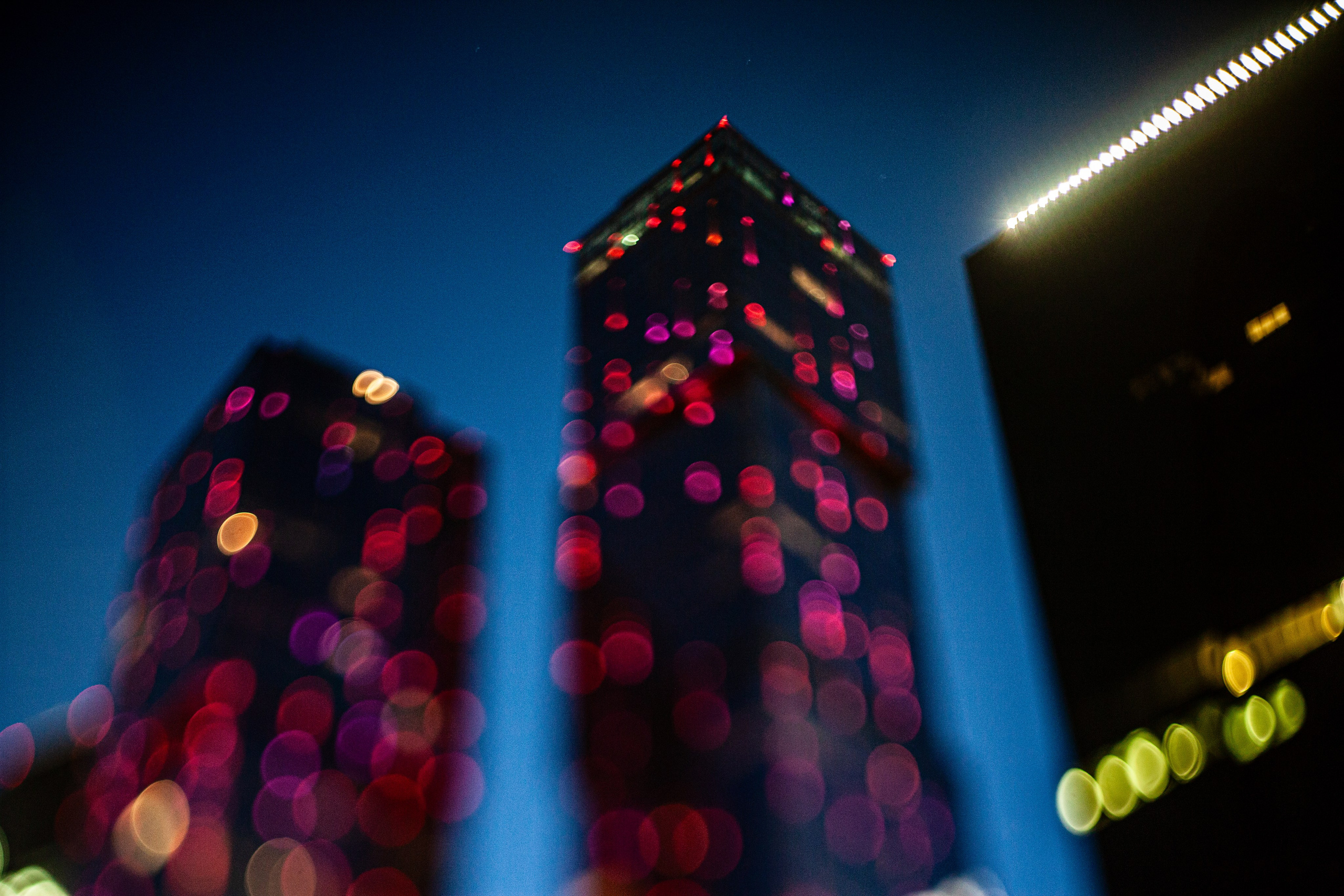 Skyscrapers of the Moscow International Business Center, known as "Moscow City" at night, Moscow, Russia