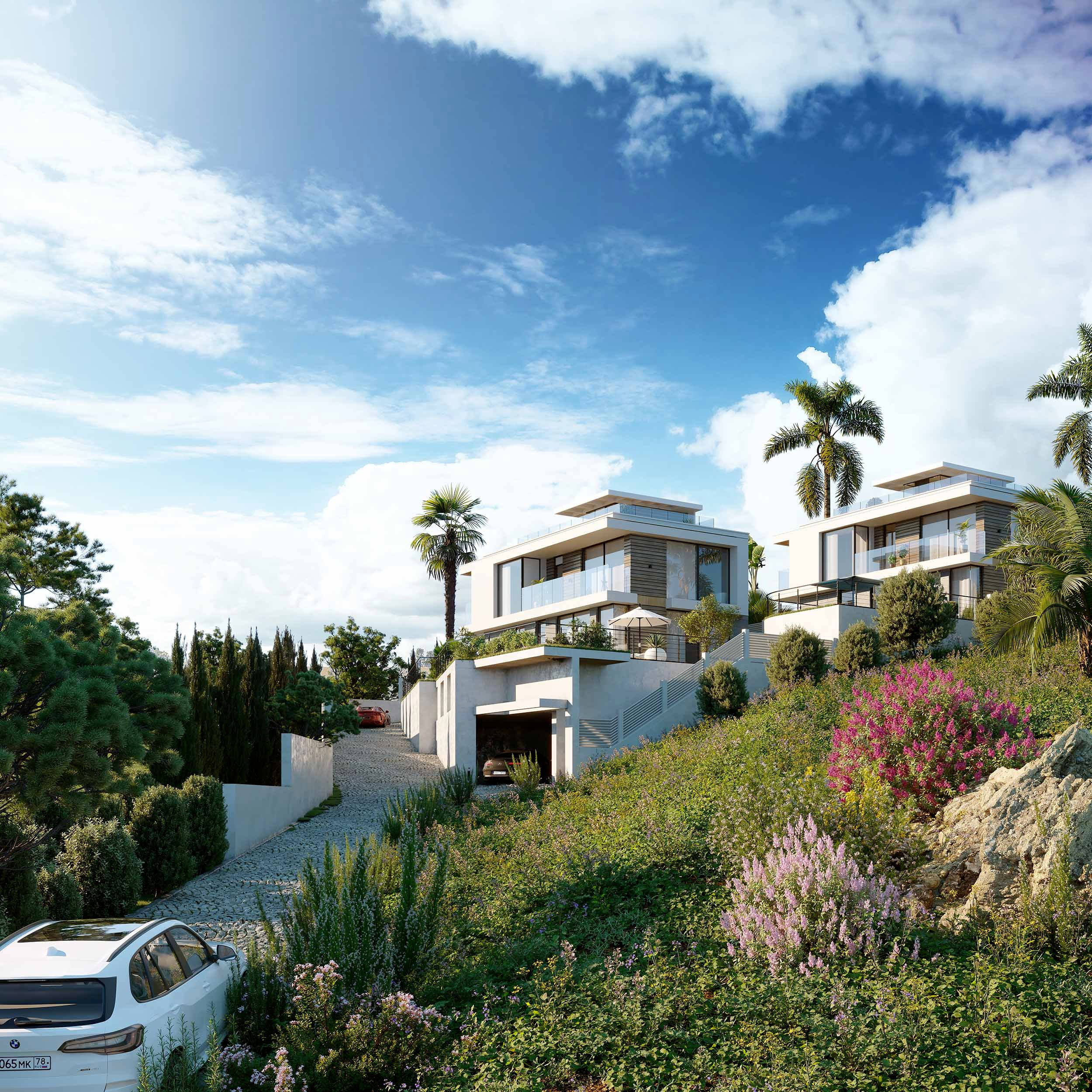 3D визуализация коттеджей в Сочи, современная архитектура и стиль.