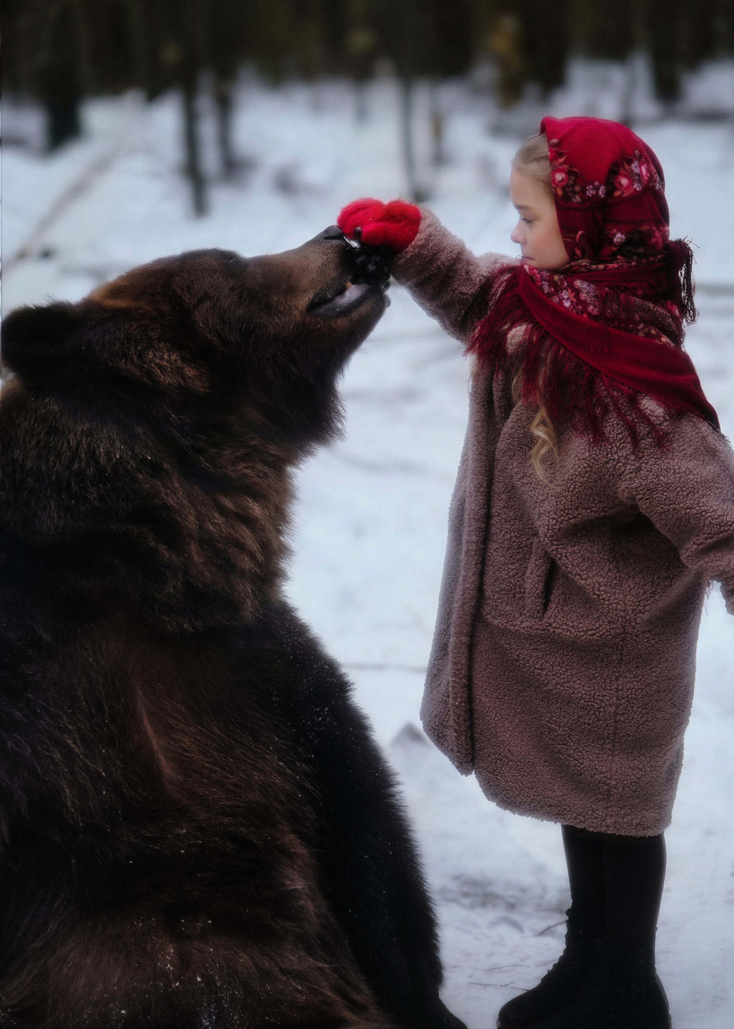 портрет с медведем на улице в Москве