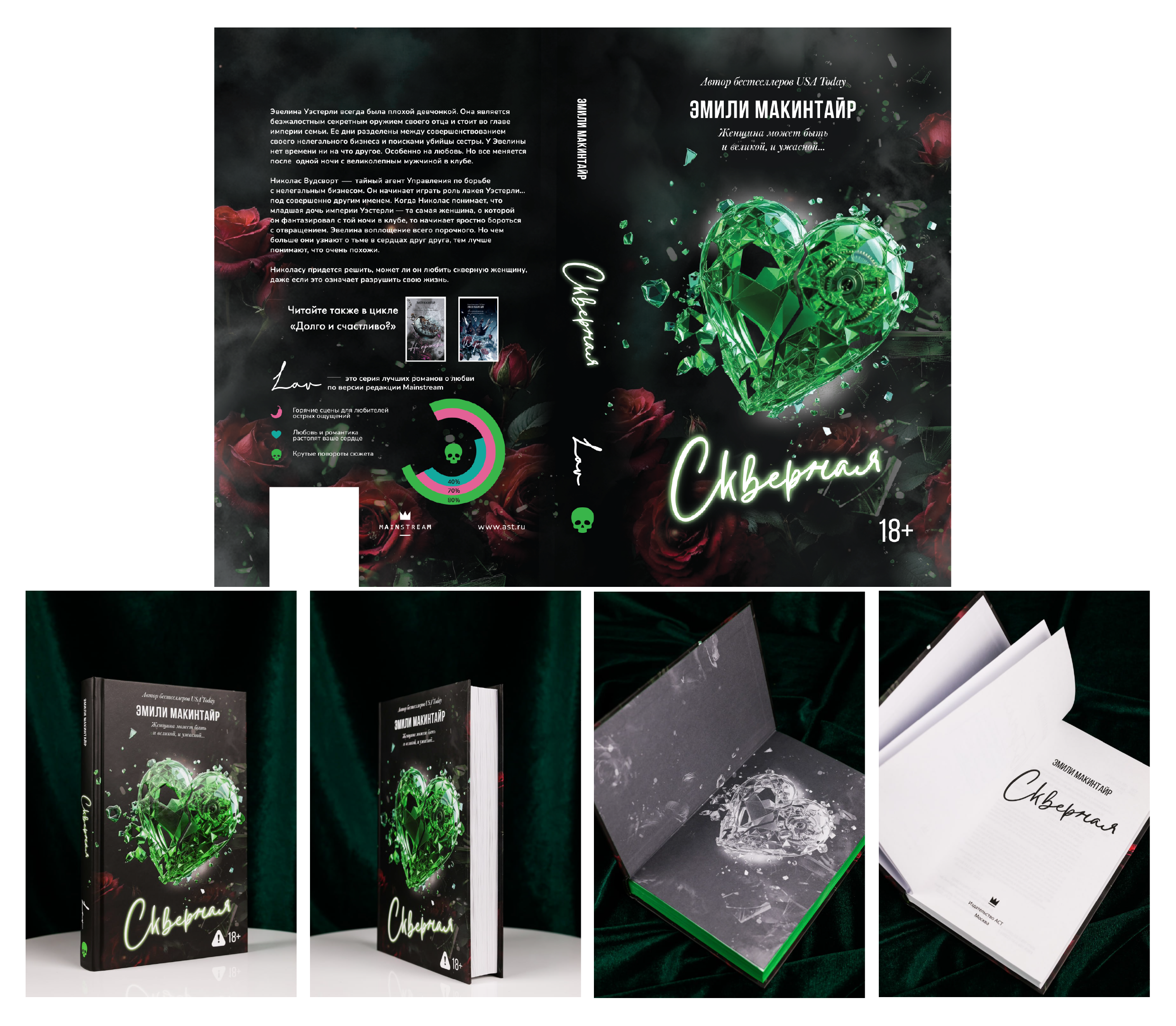 «Скверная» — моя первая и, пожалуй, самая любимая обложка. К работе над ней я приступила еще в 2024 году, а в печать она вышла только в мае 2025 в издательстве АСТ.