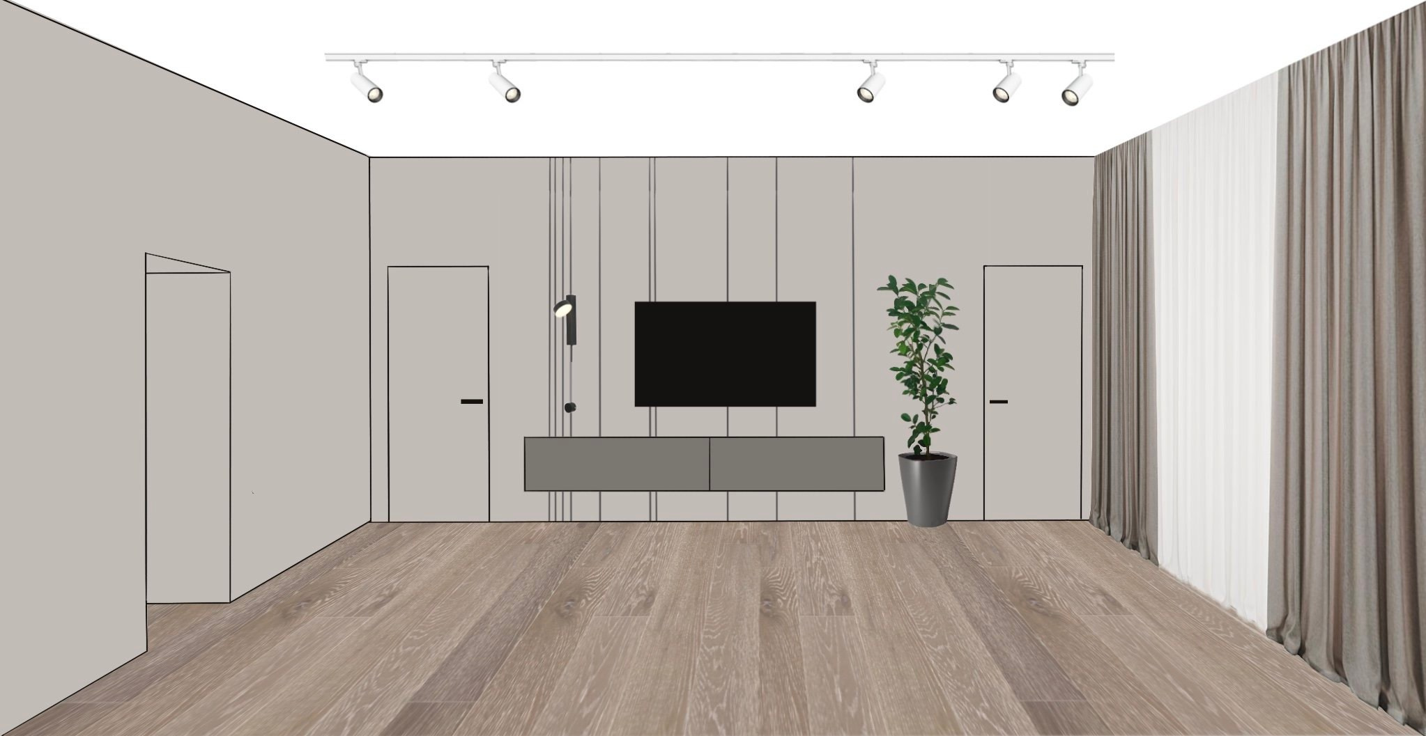 Квартира на ул. Павла Корчагина (эскизная визуализация). Дизайнер интерьера Квасова Вероника