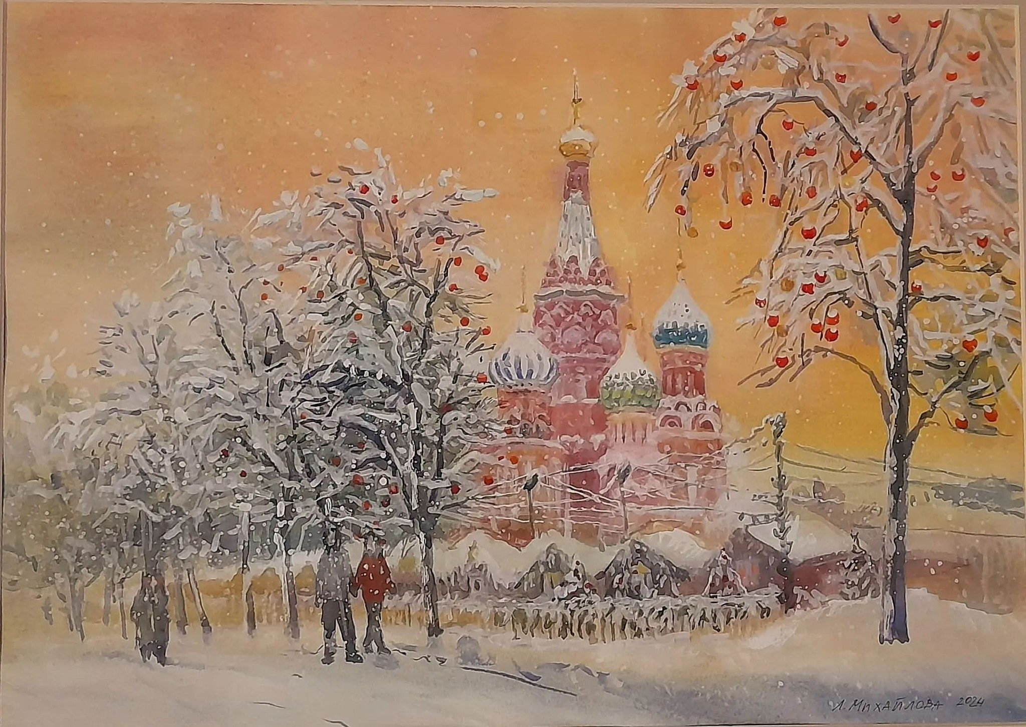 Любовь Михайлова "Собор Василия Блаженного зимой" 50×70 см, бумага, акварель, 2023 г., 26 000 руб.