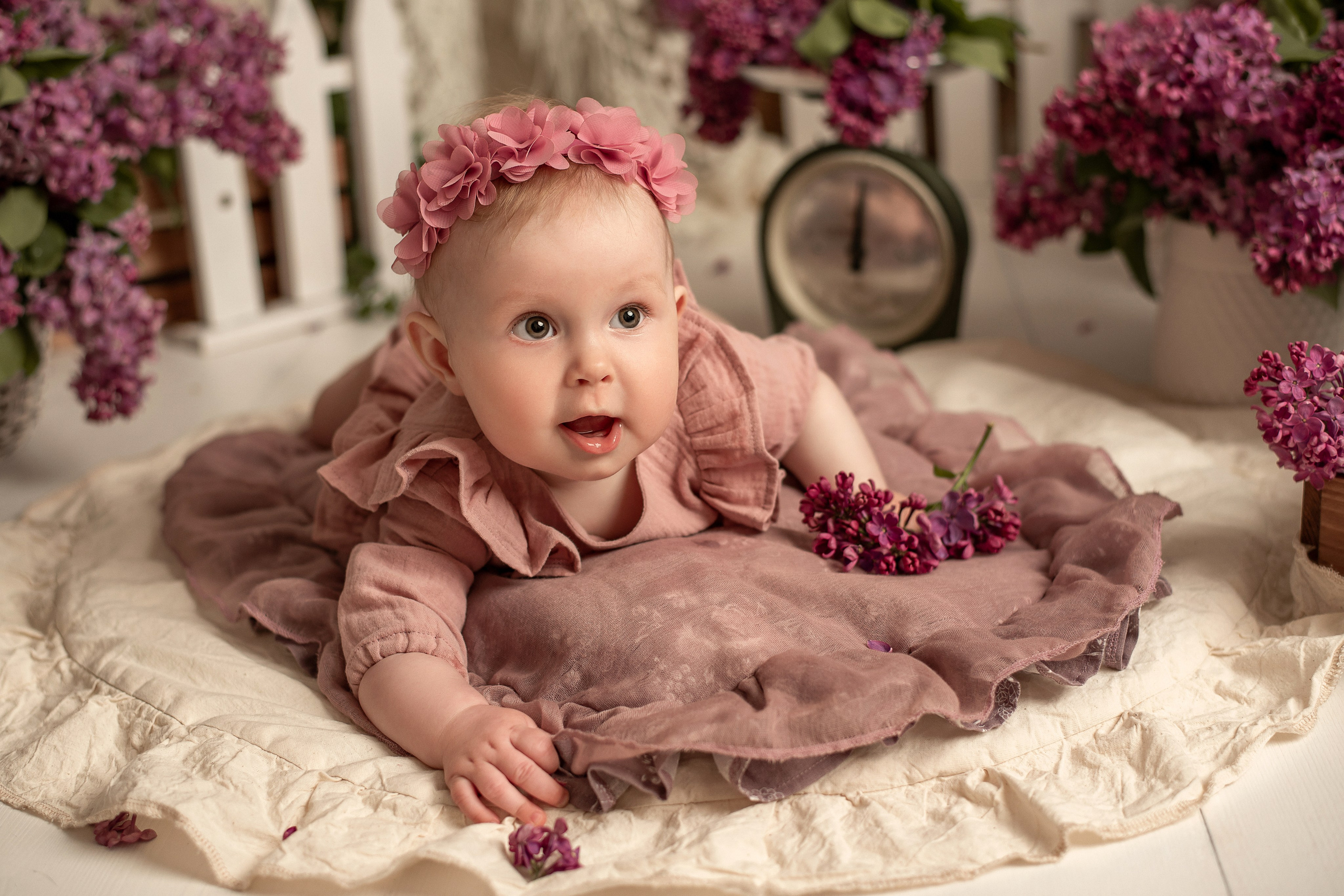 Саша 6 мес — сирень. Семейный и детский фотограф Наталья Горда