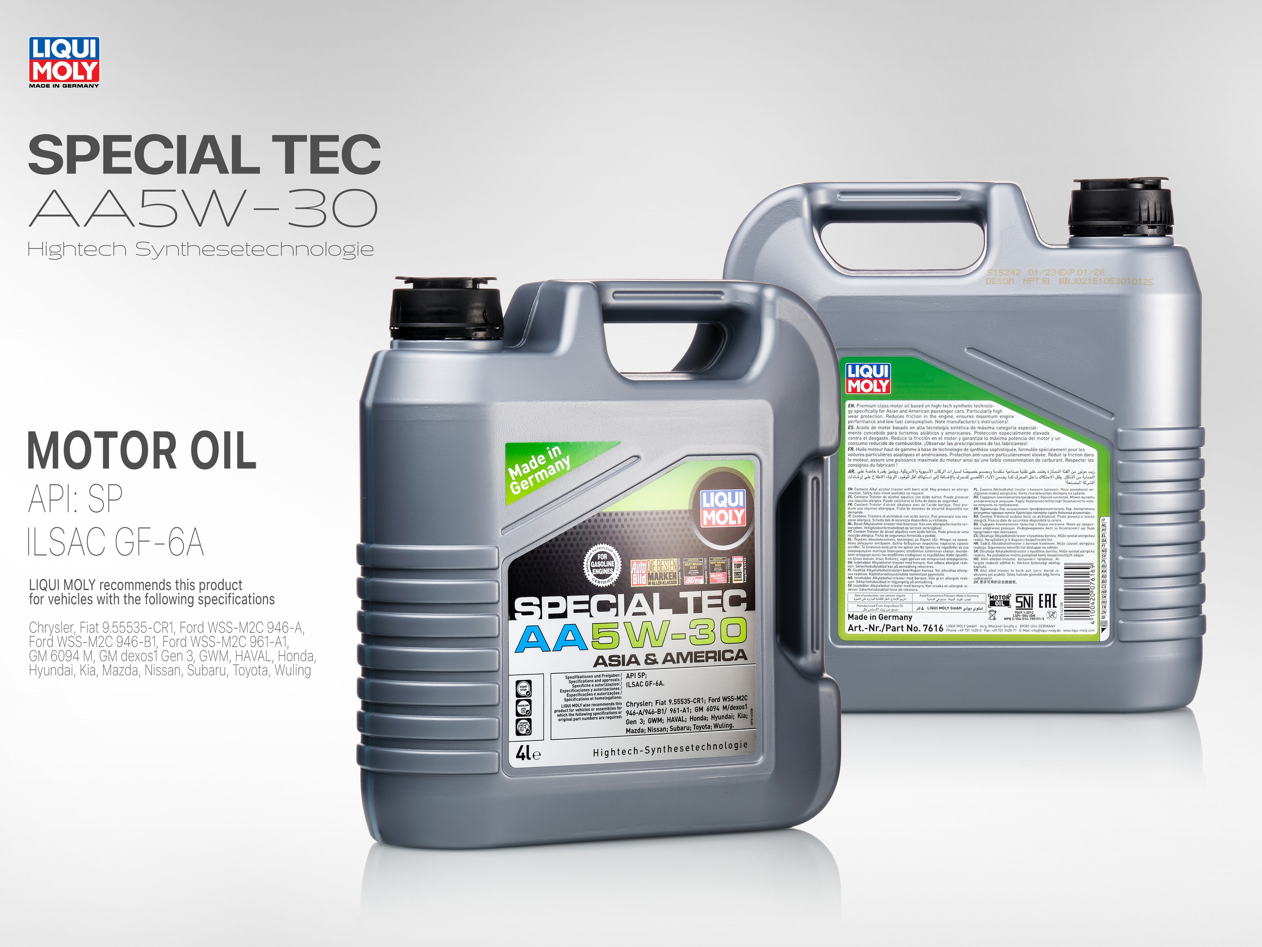 Канистры Liqui Moly Special Tec AA5W-30 на сером фоне для Wildberries