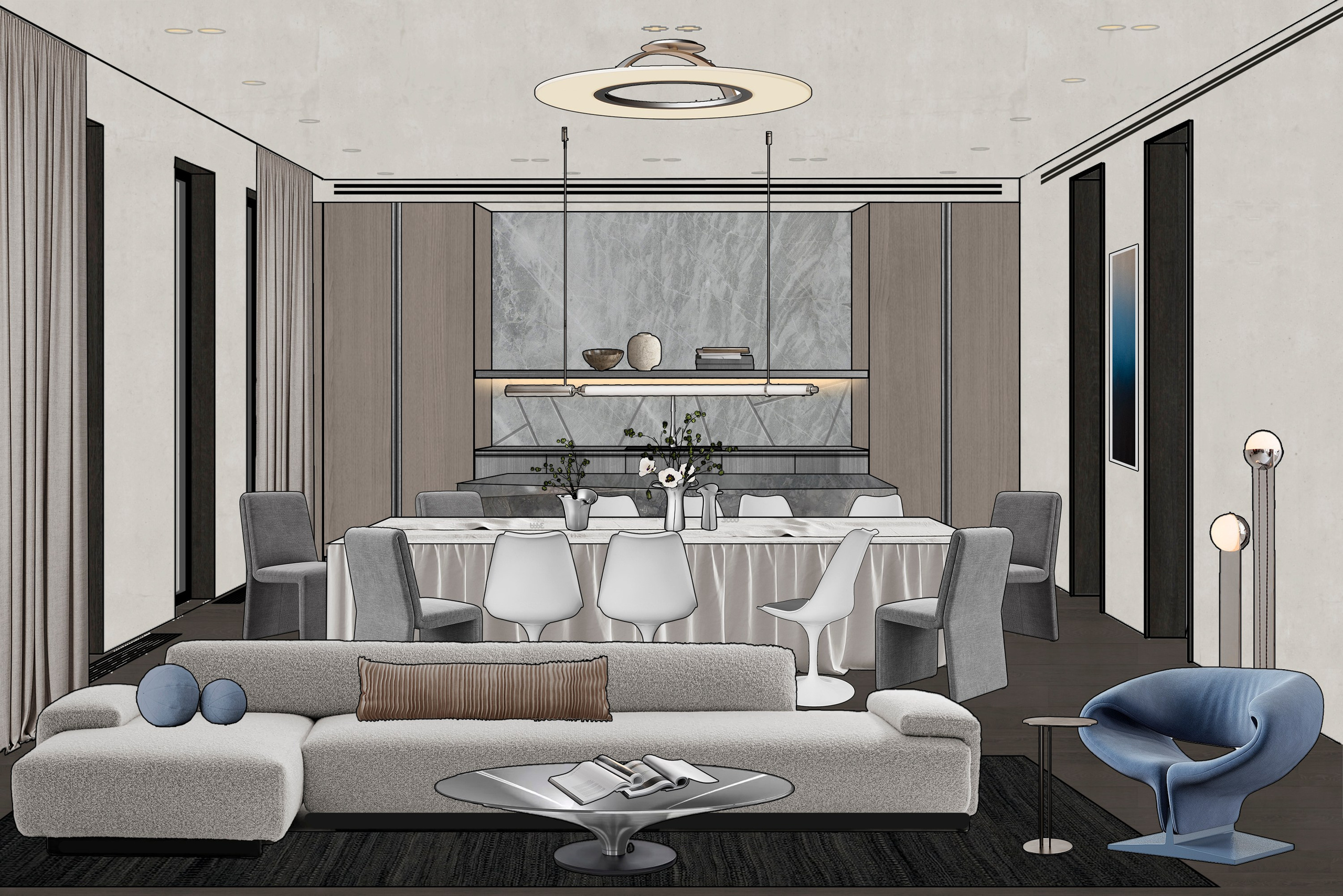 Концепция интерьера квартиры в 2х стилях (минимализм/сдержанная классика) 200 m². SHAIMERDINOVA INTERIORS
