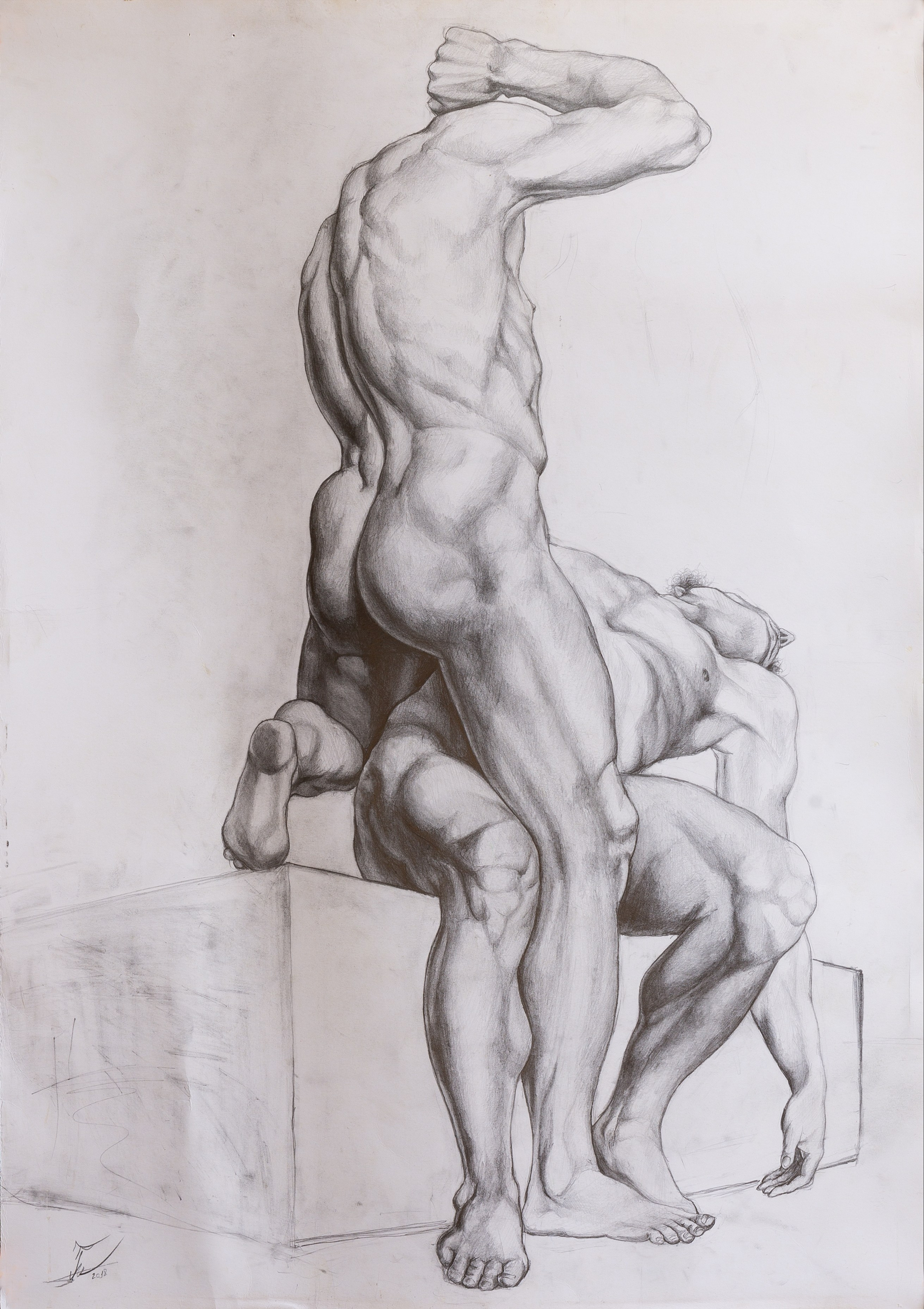 Обнаженная мужская натура, копия бумага, карандаш, 59,4×84 см, 2019