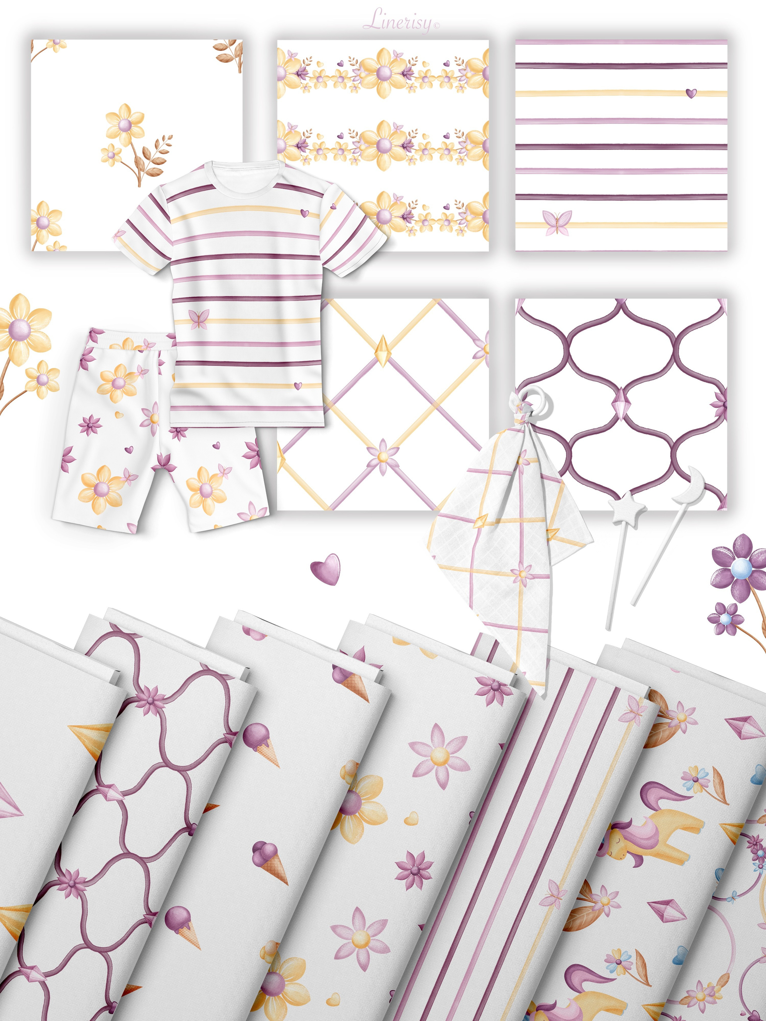 Коллекция «Весна» — графические элементы, иллюстрации, бесшовные паттерны, рамки и бордюры. Художник-иллюстратор Евгения Бекренёва