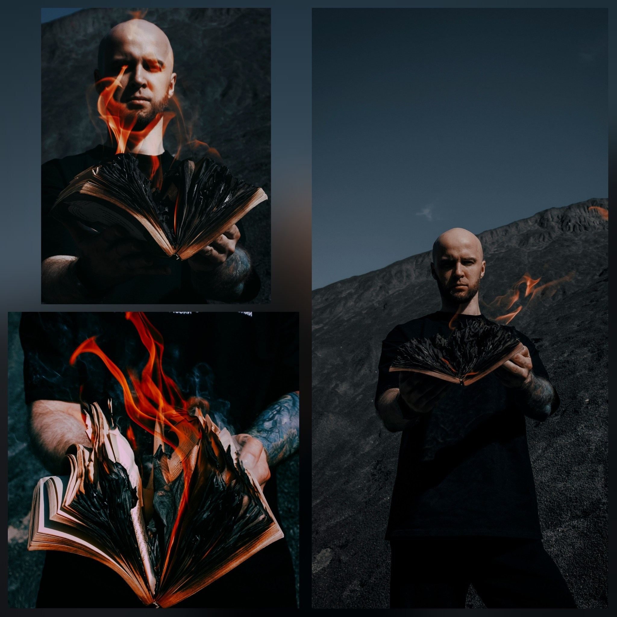 мужчина с горящей книгой, мужчина и огонь