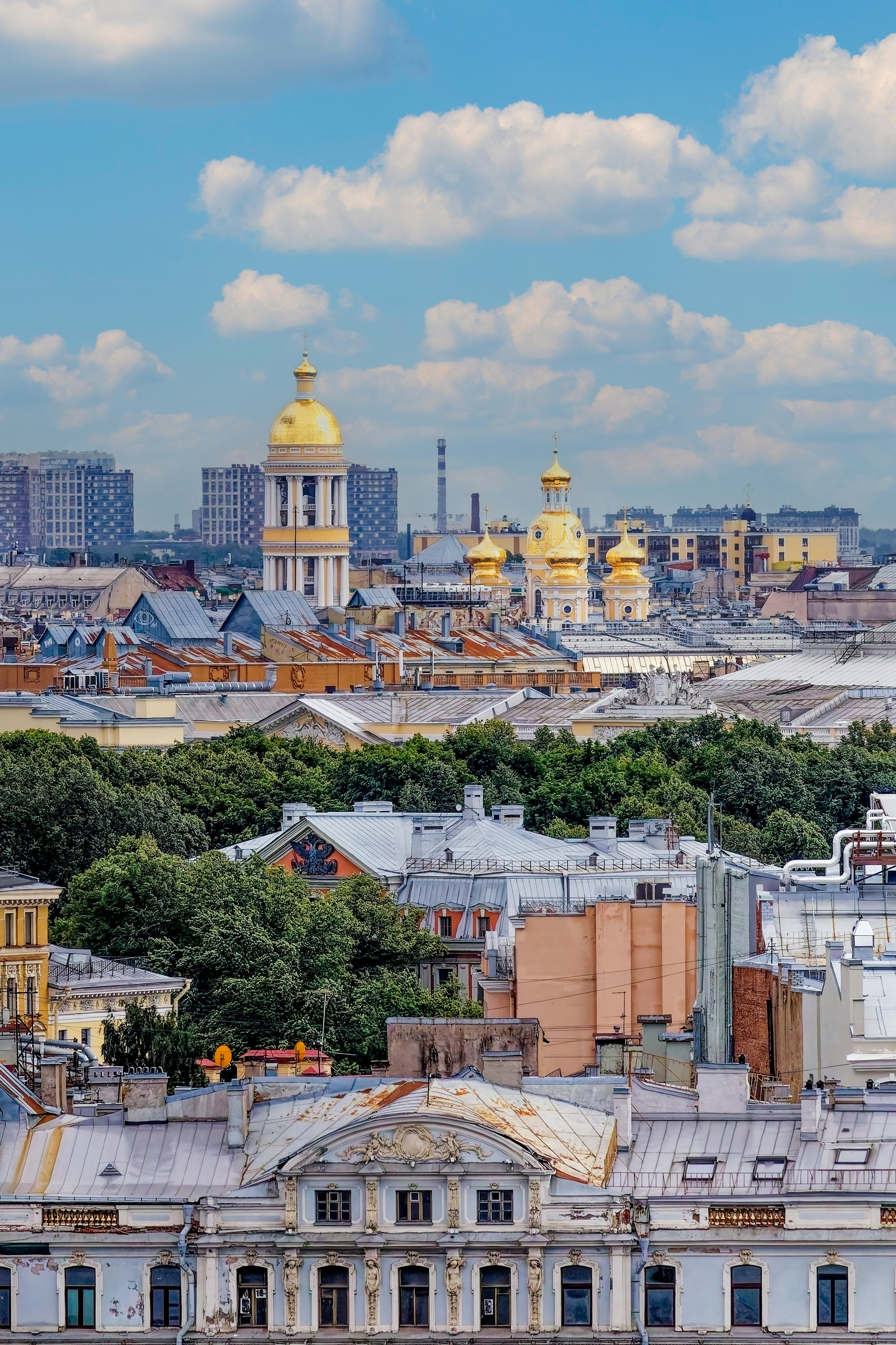 Вид со смотровой площадки Петропавловского собора на Собор Владимирской иконы Божией Матери в центре Санкт-Петербурга