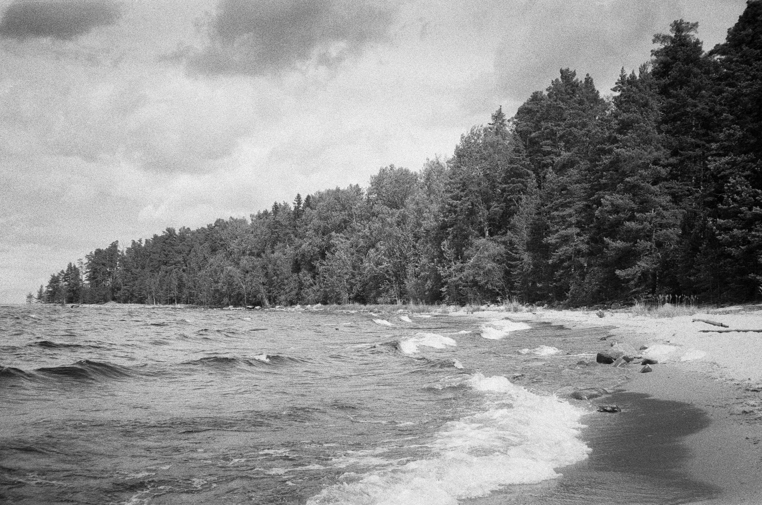 Остров Коневец на черно-белую пленку