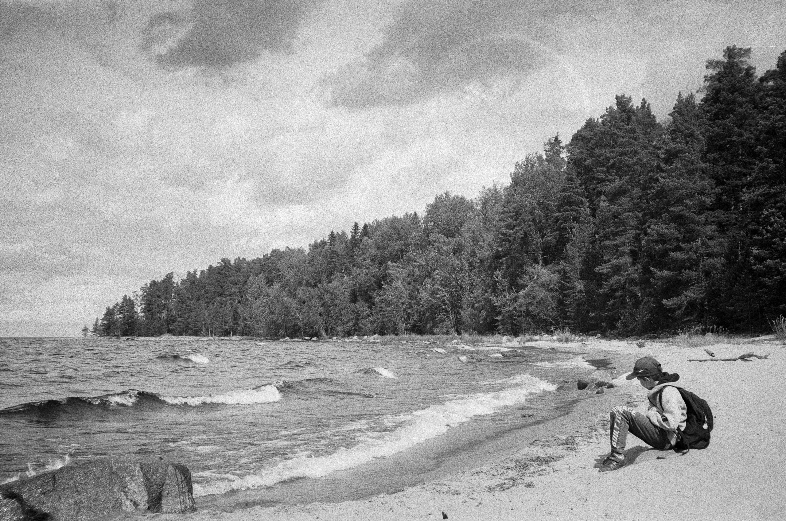 Остров Коневец на черно-белую пленку