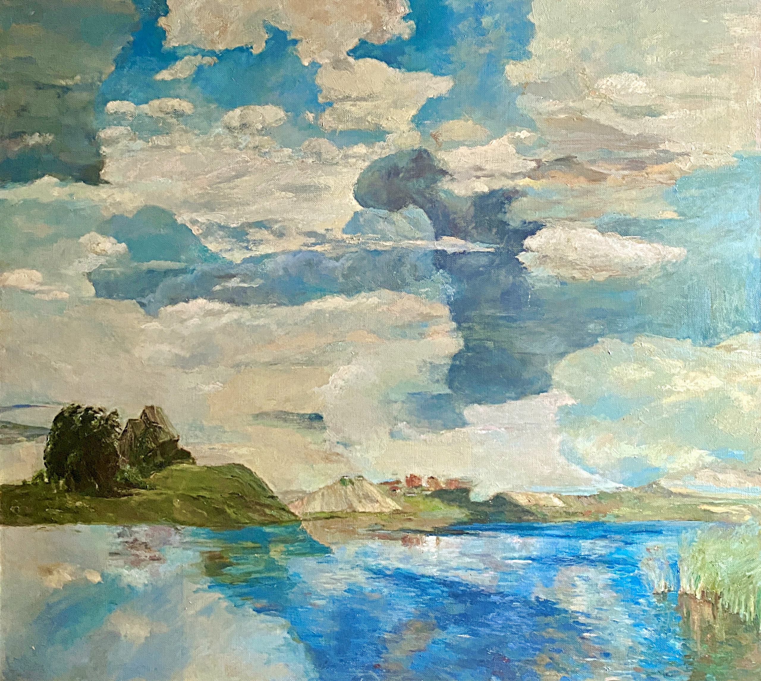 "Посвящение Левитану. Коллаж" 110Х90 см. Холст/масло, 2017 Живопись, Масло, Импрессионизм, яркий, Левитан 