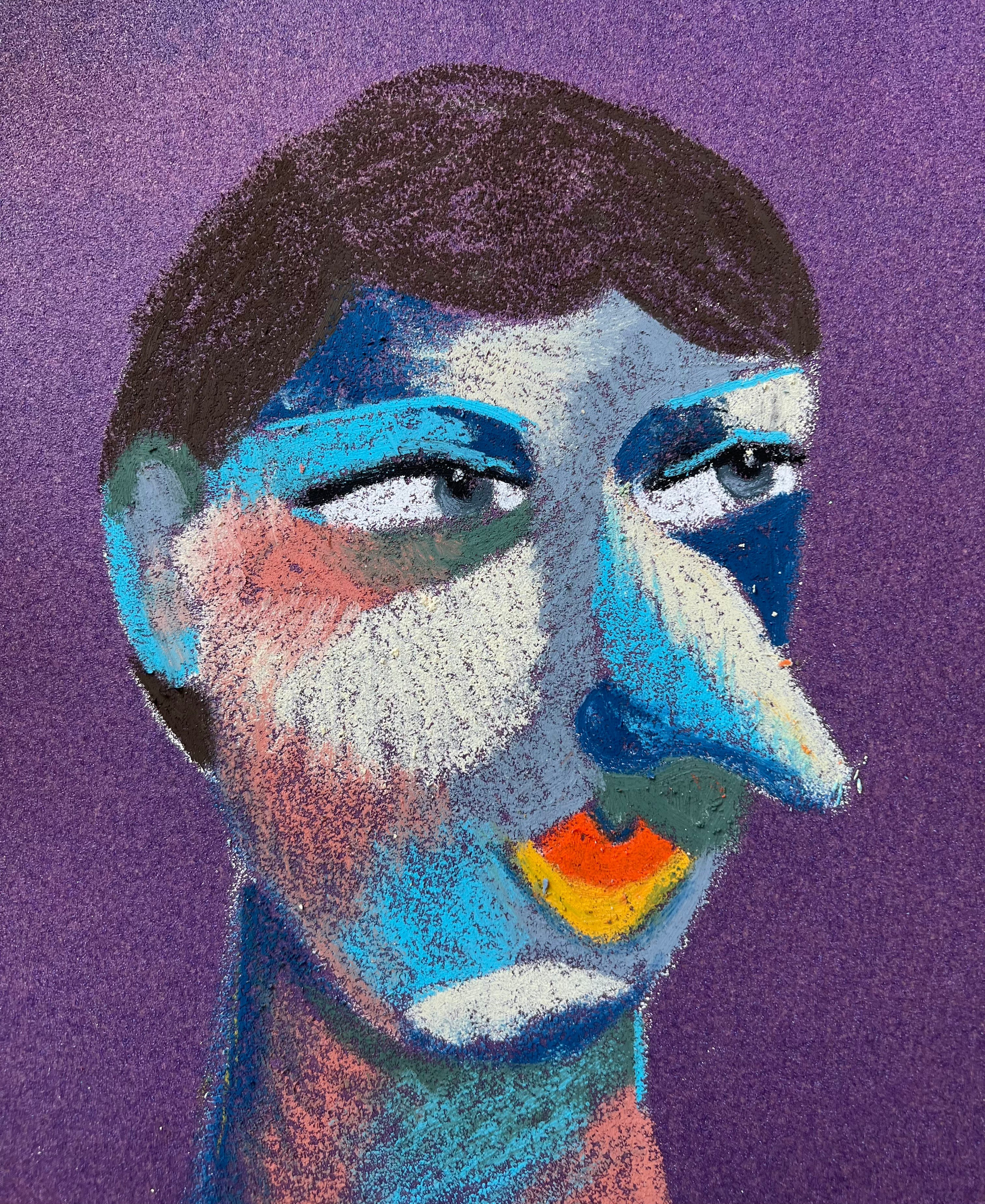 Title: Teacher  Material: Oil pastel, sandpaper Size: 28 x 23 cm 