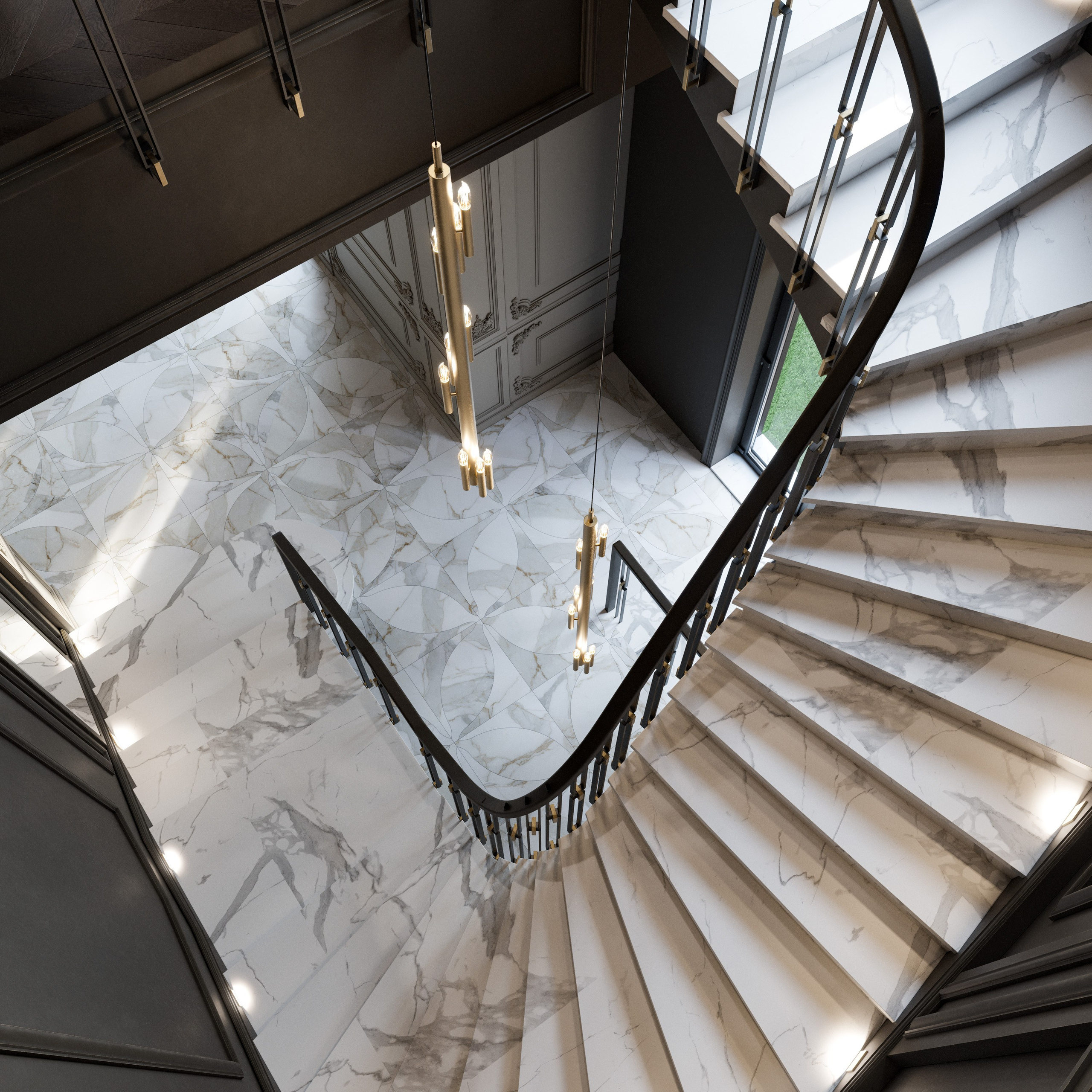 Естественное освещение лестницы через арочное окно