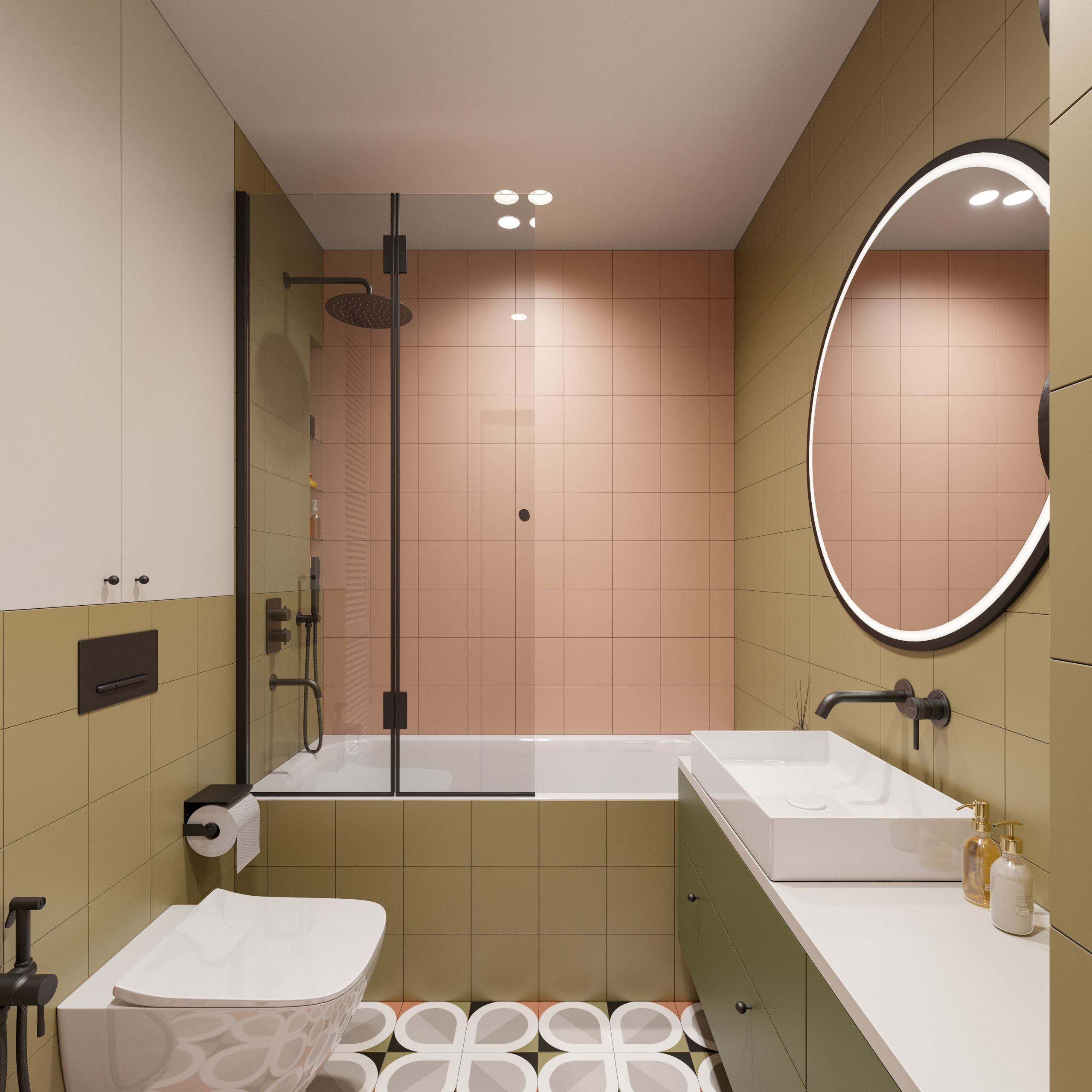 Нестандартное цветовое решение для санузла в квартире-студии