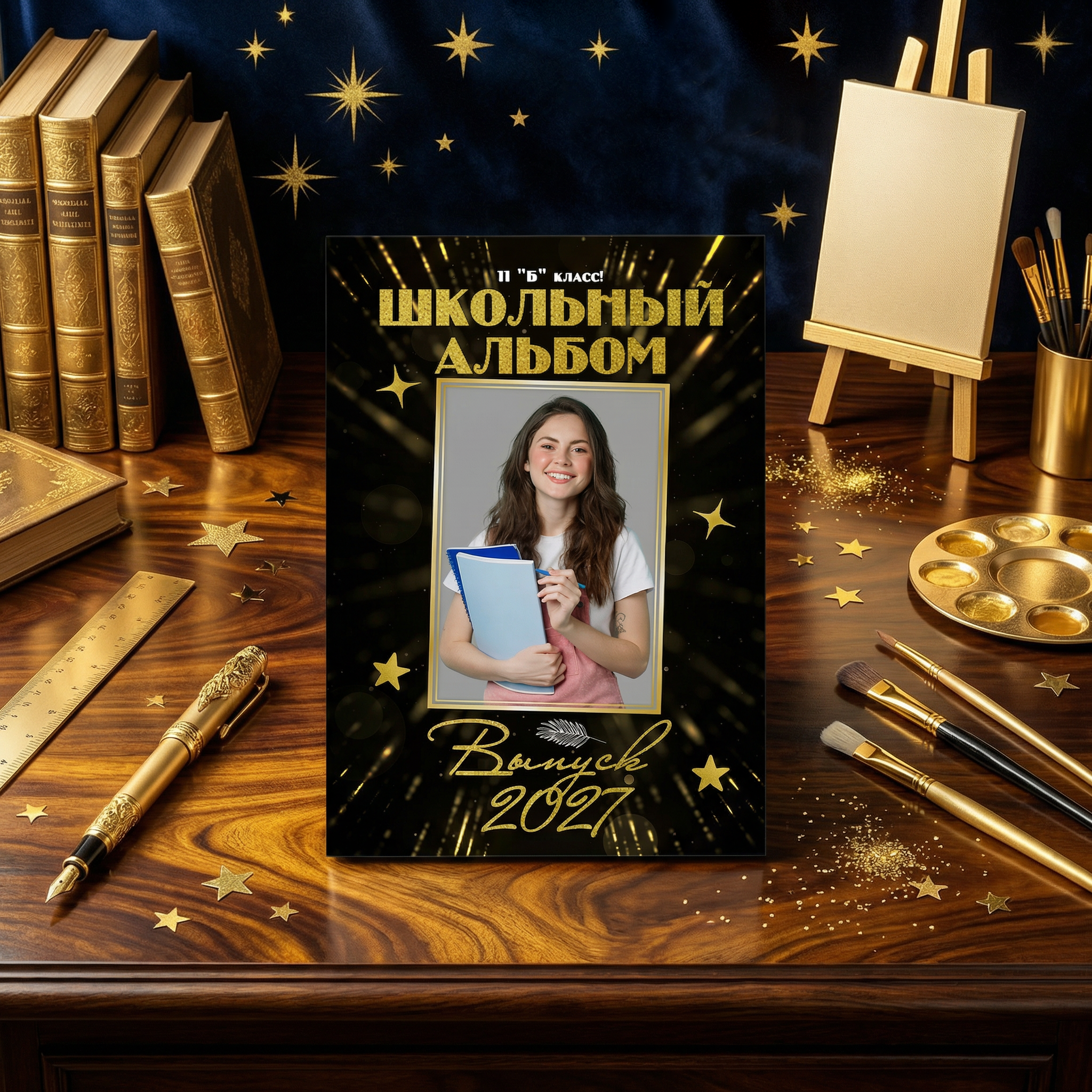 026 Gold Black. Дизайны, psd шаблоны школьных и выпускных альбомов и обложек