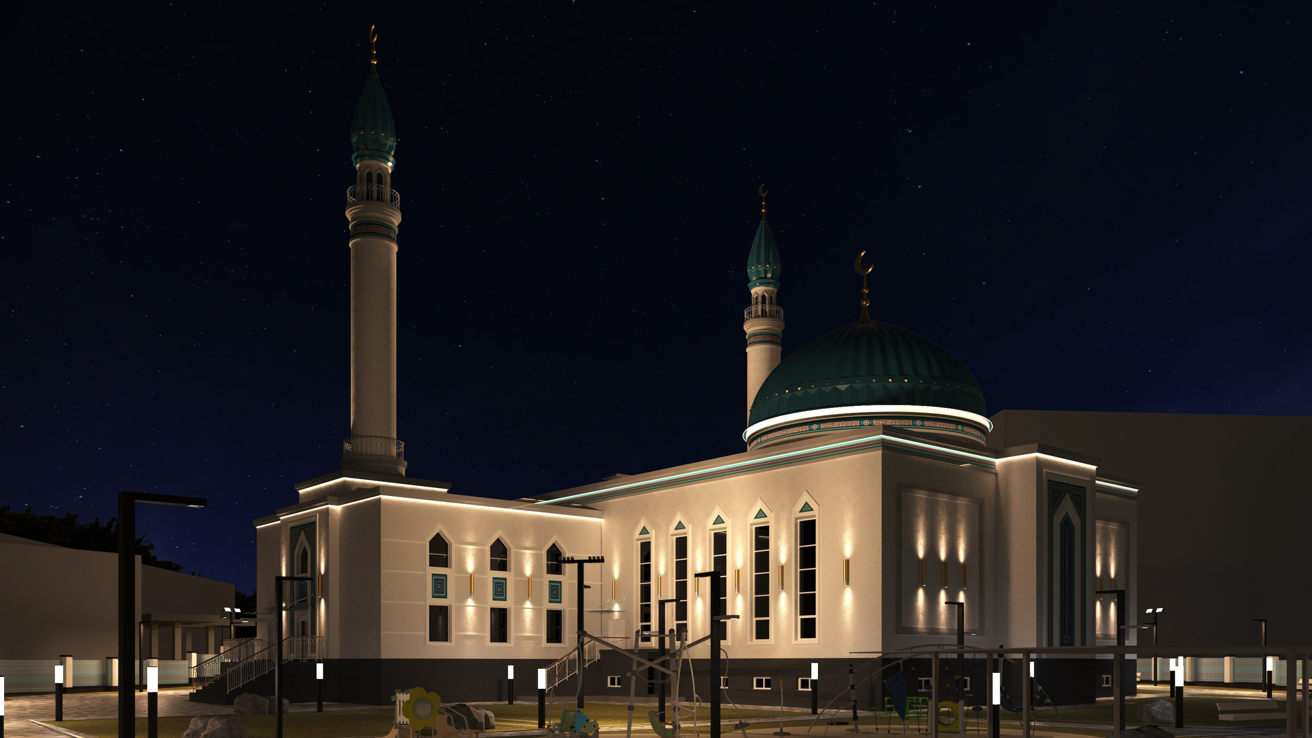 Визуализация подсветки мечети на улице Дубравная. Архитектор-дизайнер в Казани