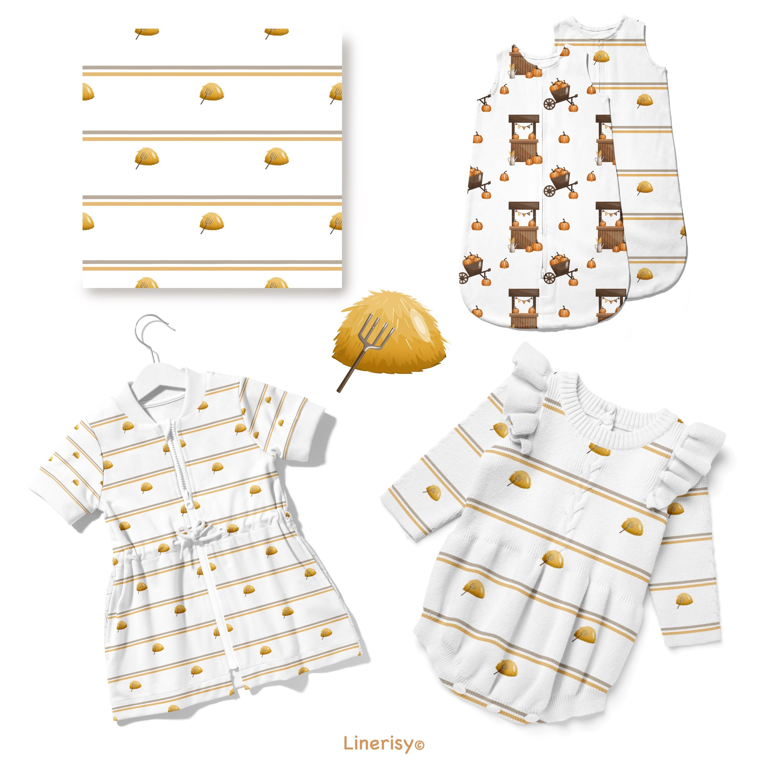 Набор бесшовных паттернов «Осенняя ферма». Художник-иллюстратор Евгения Бекренёва