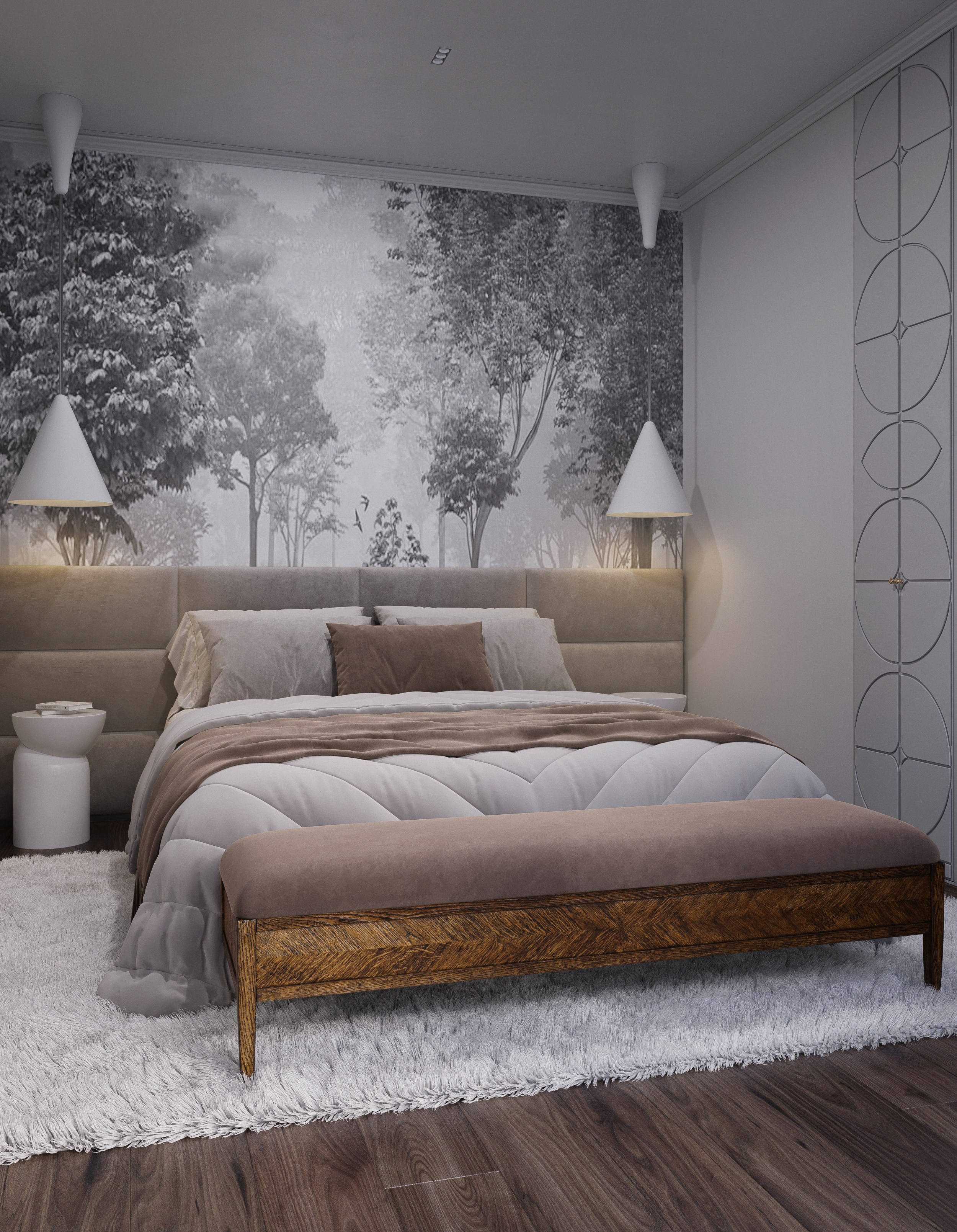 Forest night. 3D visualization of exteriors and interiors