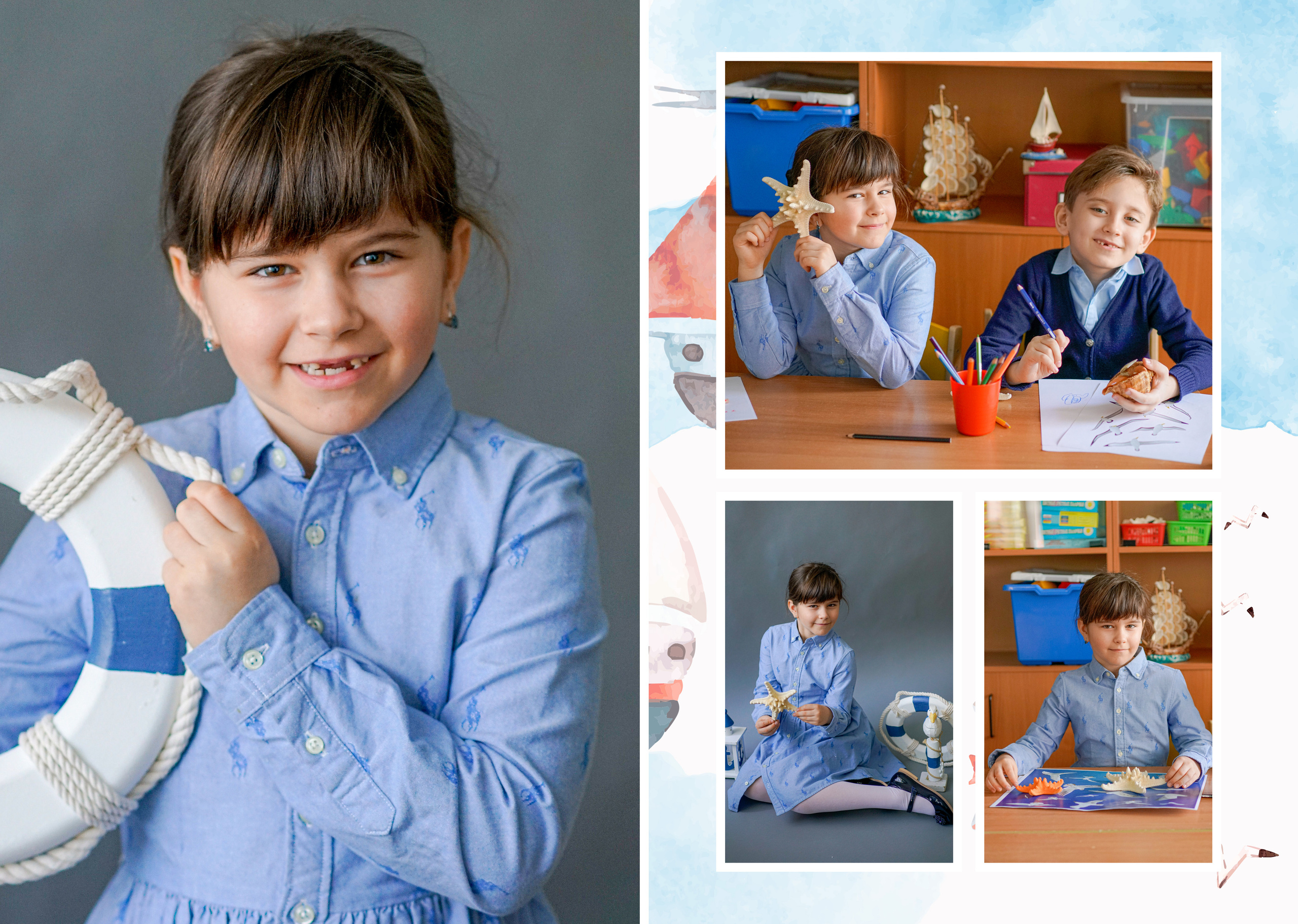 Персональные развороты и обложка дизайн «Кораблик». Анна Белашова ВЫПУСКНЫЕ АЛЬБОМЫ, фото и видеосъёмка