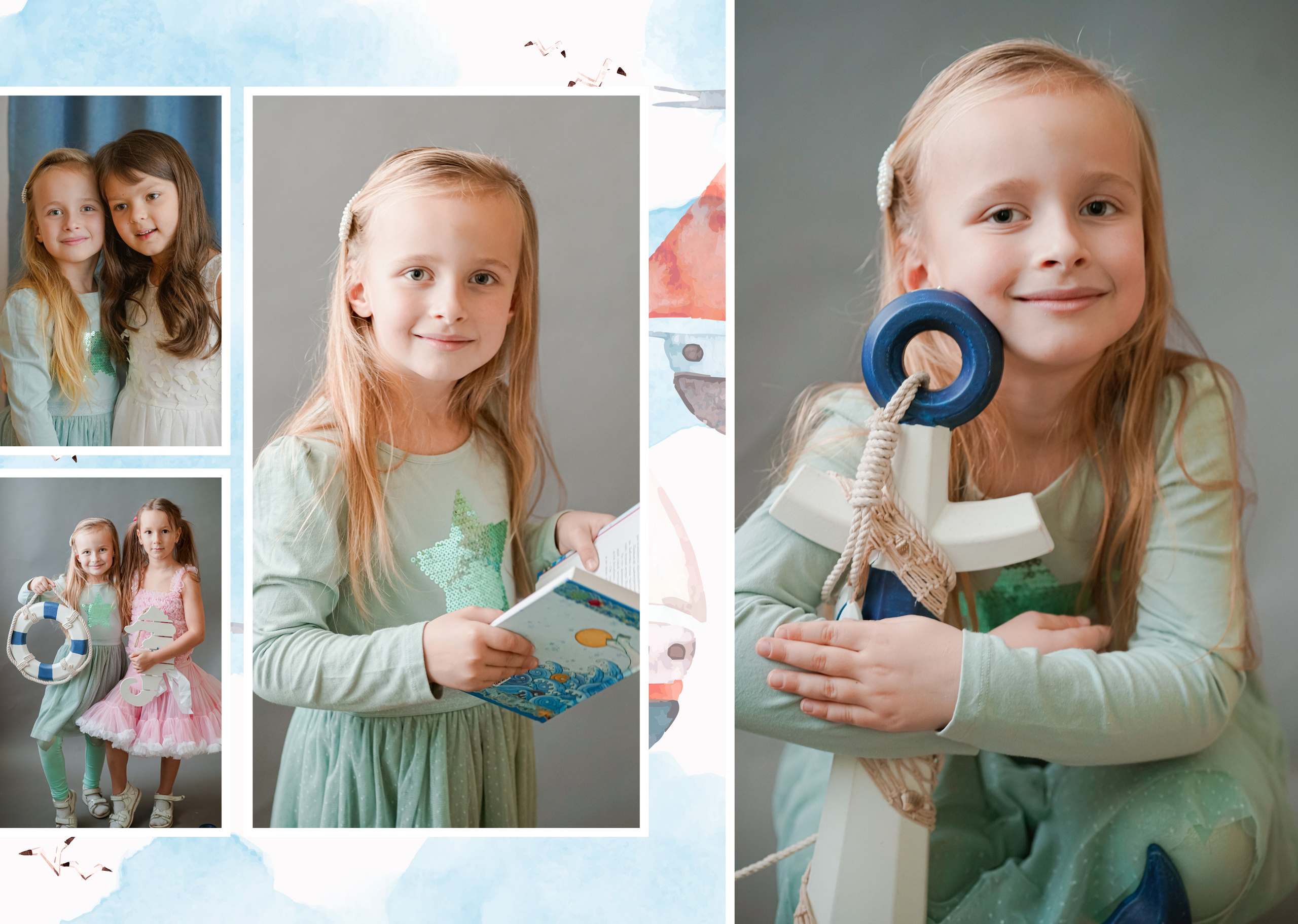 Персональные развороты и обложка дизайн «Кораблик». Анна Белашова ВЫПУСКНЫЕ АЛЬБОМЫ, фото и видеосъёмка