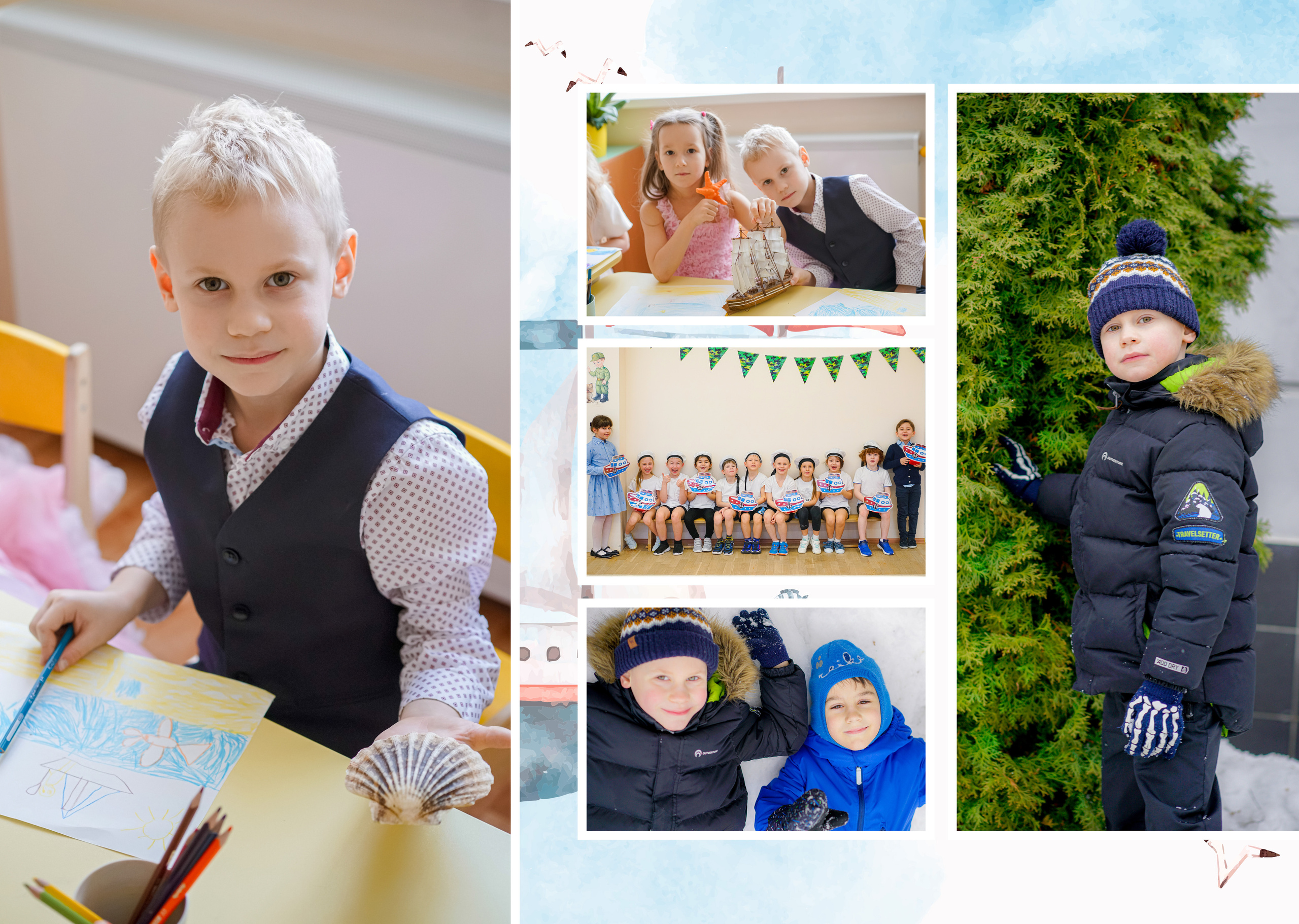 Персональные развороты и обложка дизайн «Кораблик». Анна Белашова ВЫПУСКНЫЕ АЛЬБОМЫ, фото и видеосъёмка