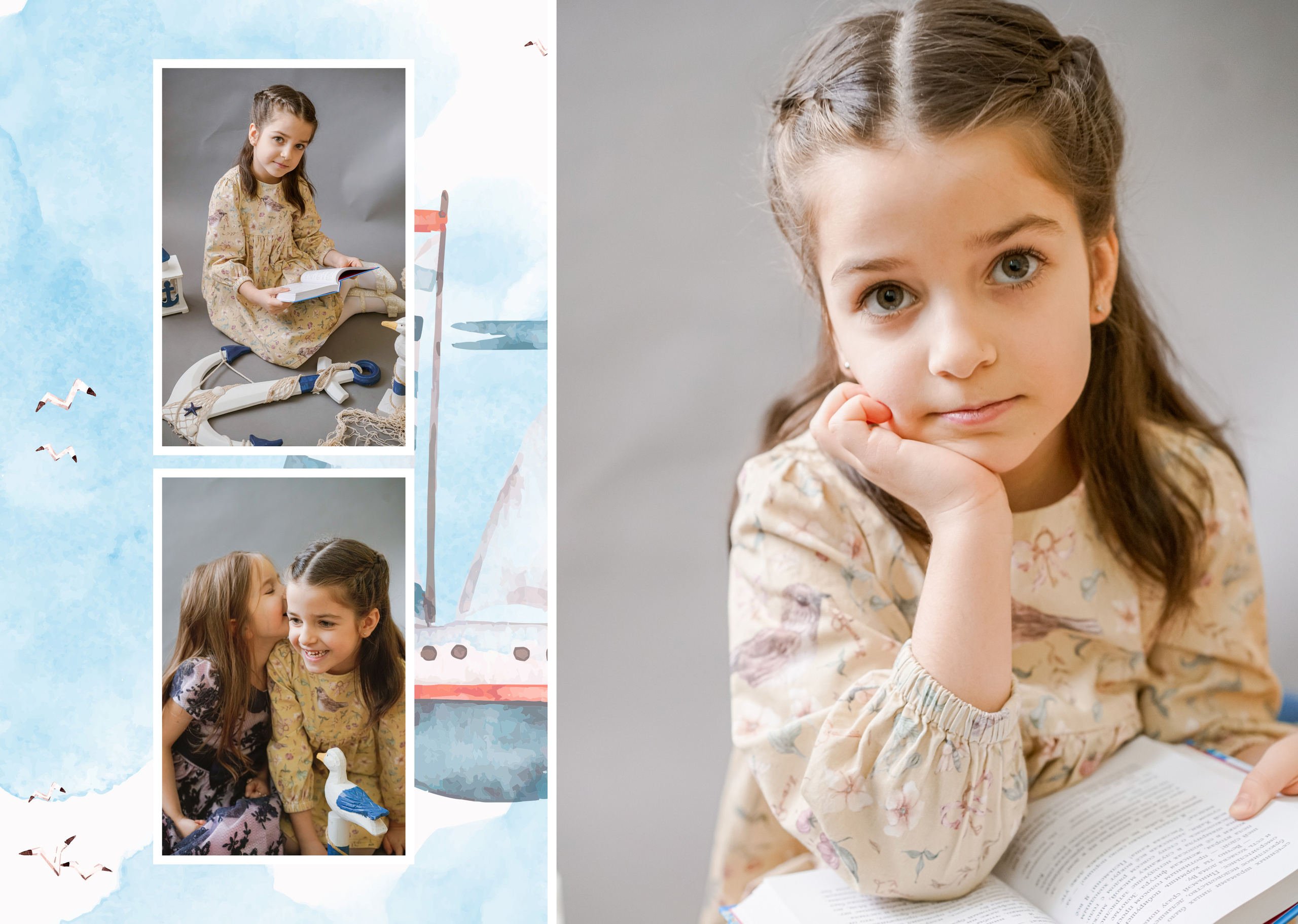 Персональные развороты и обложка дизайн «Кораблик». Анна Белашова ВЫПУСКНЫЕ АЛЬБОМЫ, фото и видеосъёмка