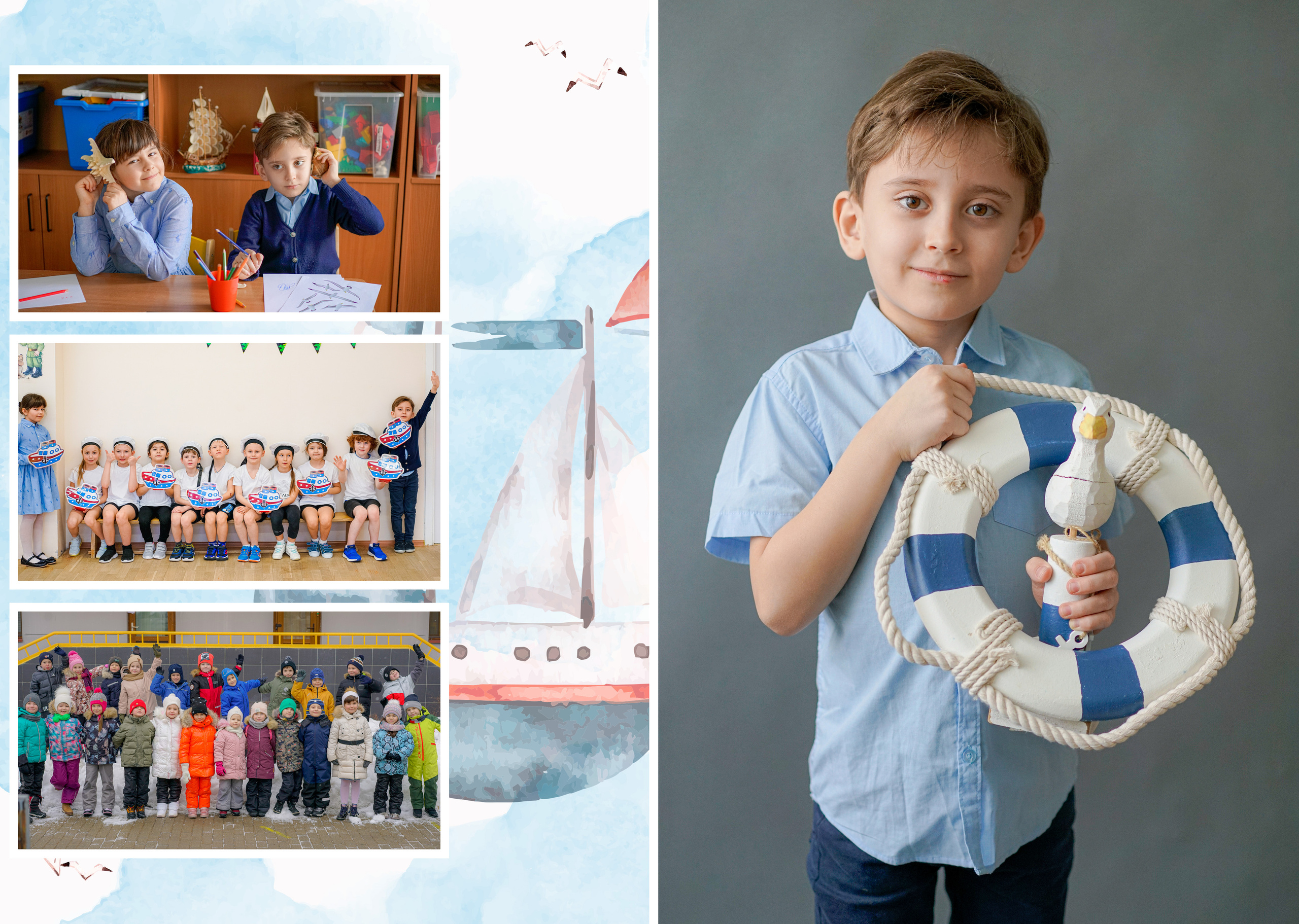 Персональные развороты и обложка дизайн «Кораблик». Анна Белашова ВЫПУСКНЫЕ АЛЬБОМЫ, фото и видеосъёмка