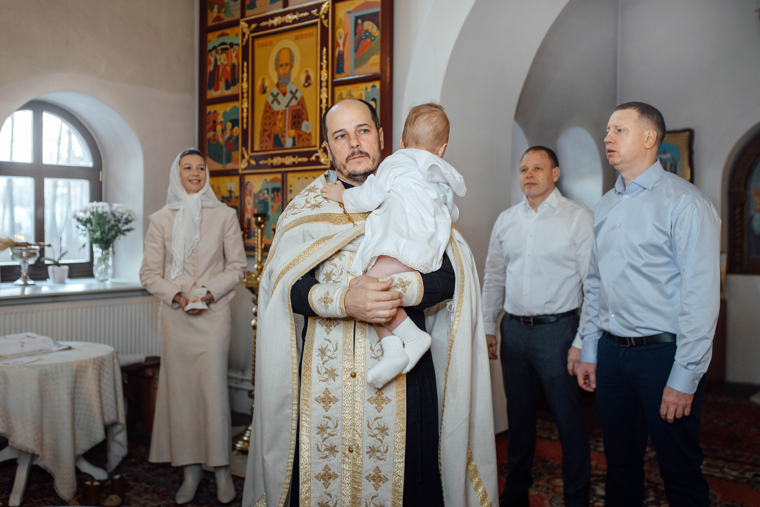 Таинство крещения Льва, храм Вознесения Господня, Ждановичи, февраль 2025