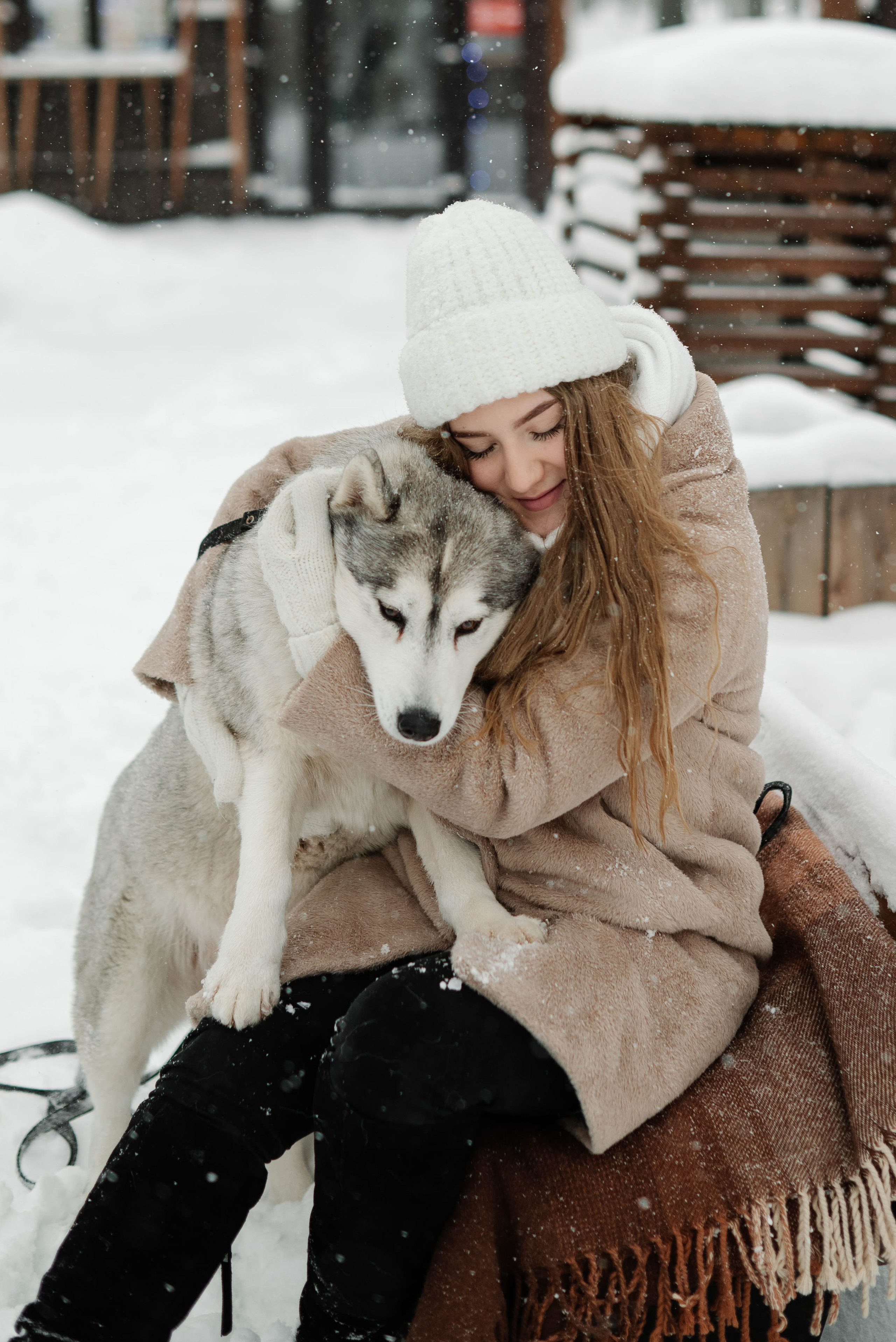 Маша с двумя хаски в снегу. Свадебный и портретный фотограф в Липецке Юлия Свит