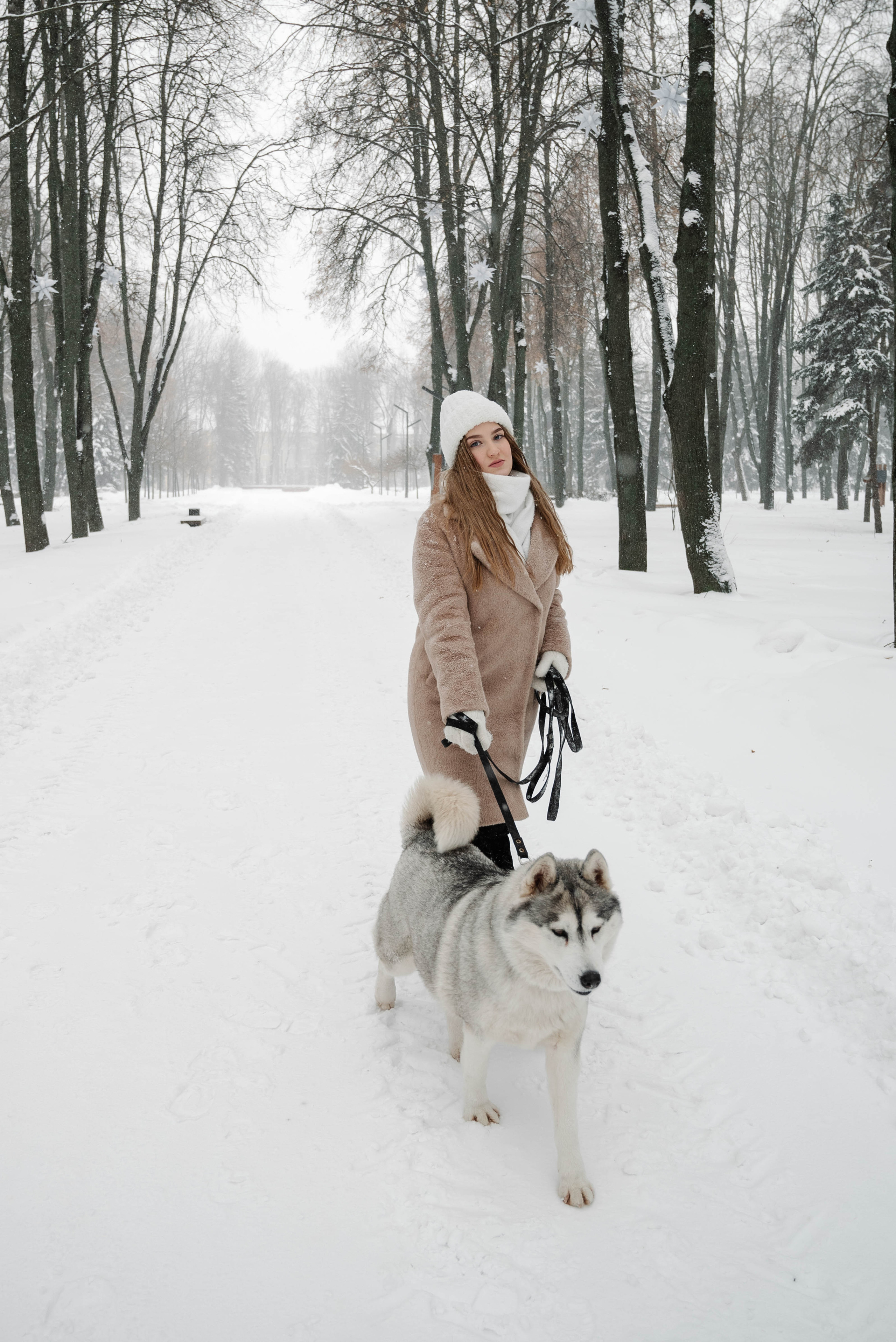 Маша с двумя хаски в снегу. Свадебный и портретный фотограф в Липецке Юлия Свит