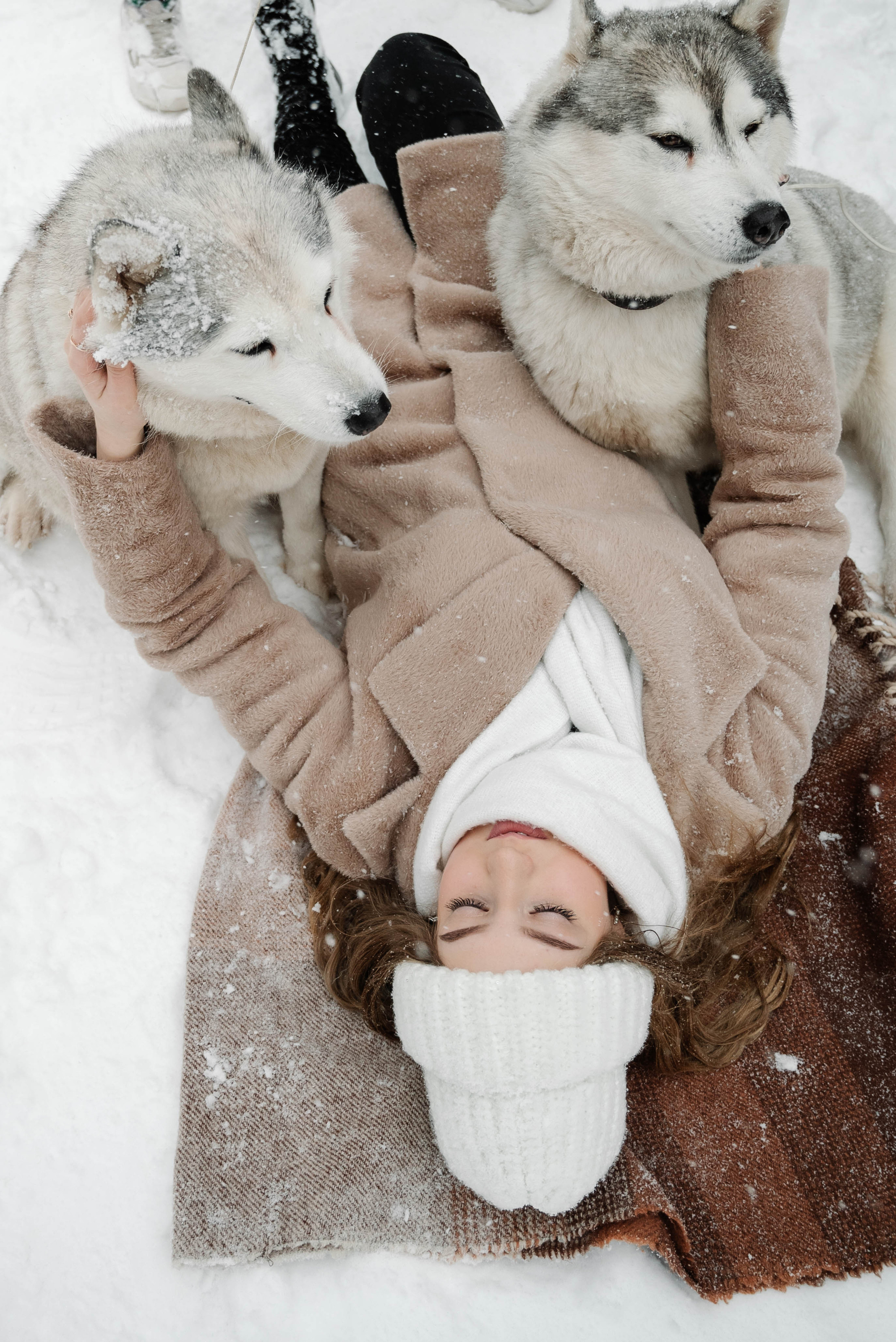 Маша с двумя хаски в снегу. Свадебный и портретный фотограф в Липецке Юлия Свит