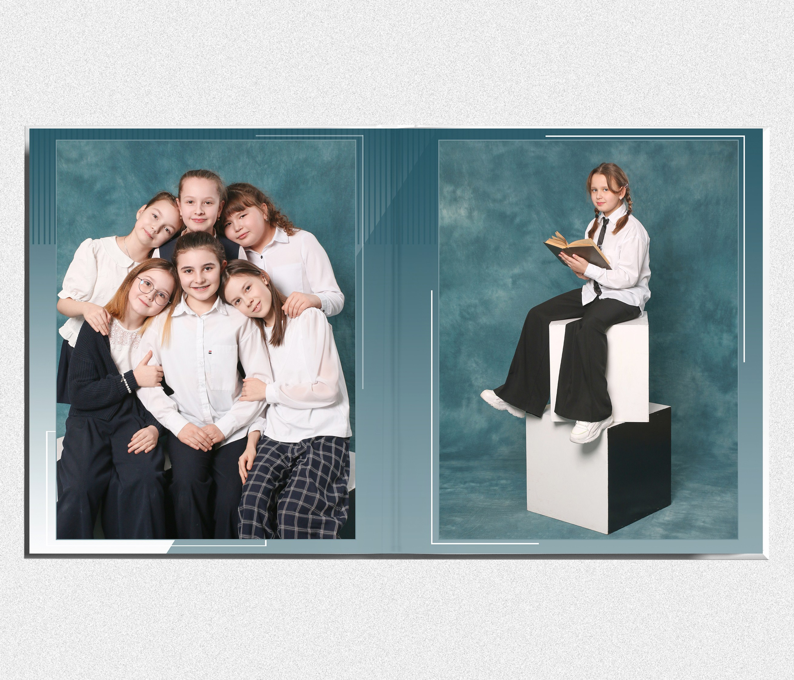 Школьный альбом "Кубы бирюза". Выпускные альбомы в Тюмени для школ, садов, вузов спортивных секций