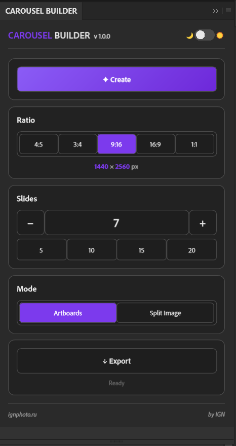 CAROUSEL BUILDER v 1.0.1. Илья Игнатченко — фотограф, ретушер