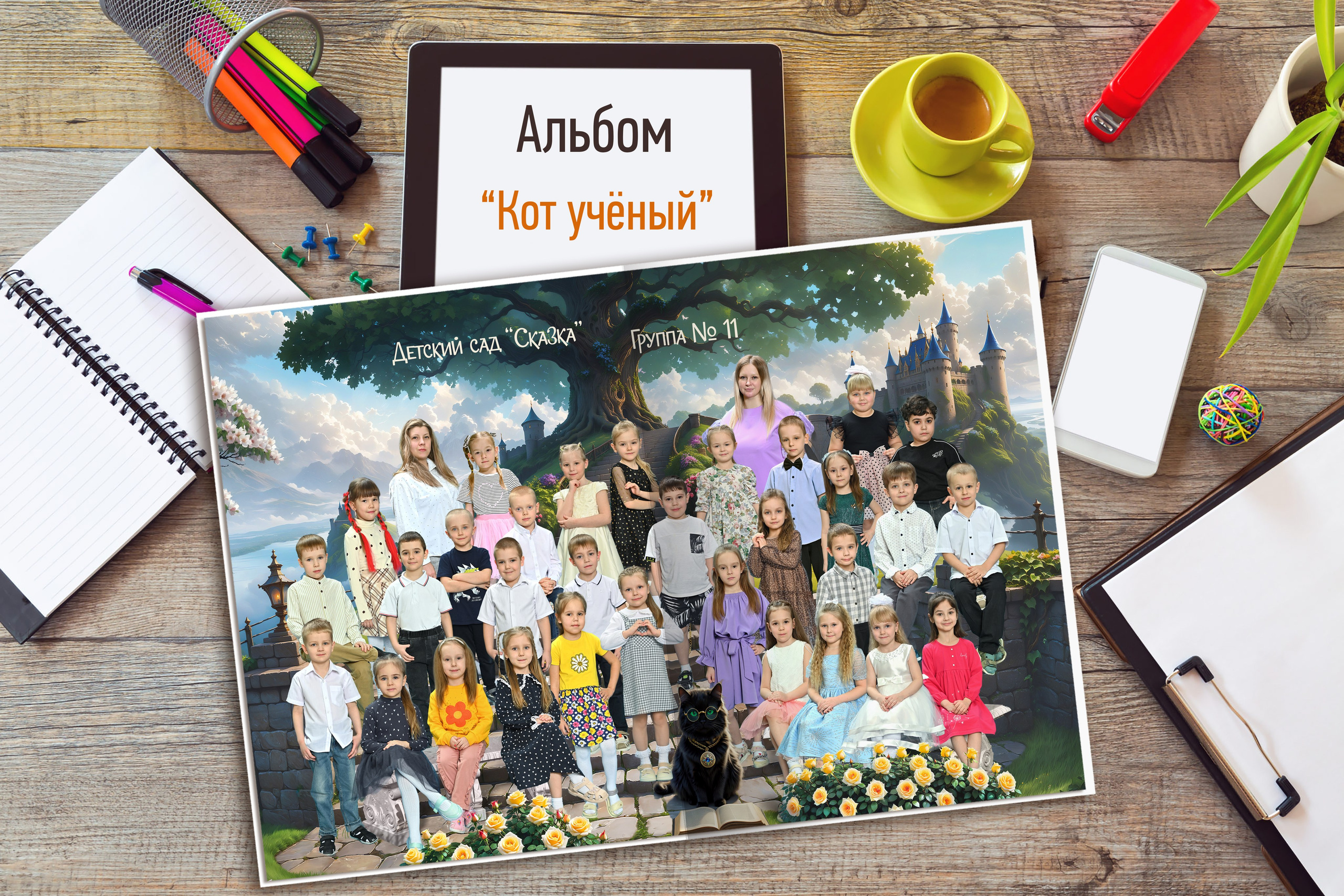 Альбом «Кот учёный» — 1 разворот. Надежда Хабарина школьный и детский фотограф (Самара, Кинель, Новокуйбышевск)