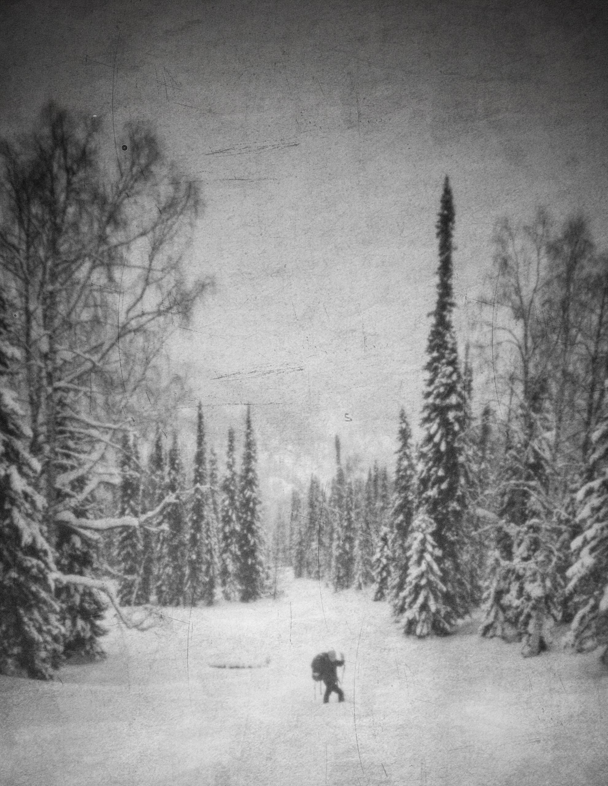 Поднебесные зубья, кемеровская область, пинхол, черно-белая фотография, поход на снегоступах, зима 2026, арт-фотография, фотограф Новосибирск