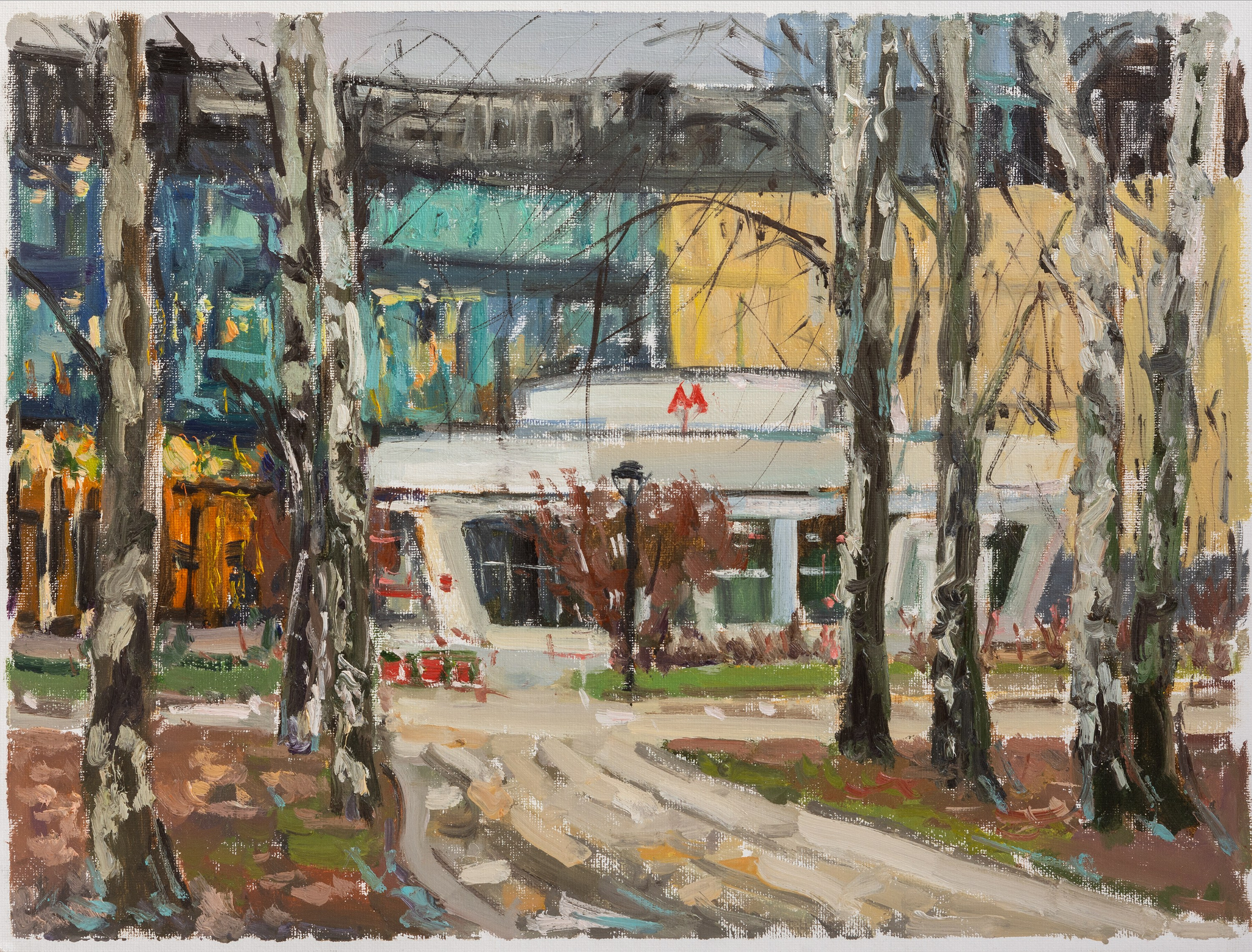 "Метро Ботанический сад. Этюд" холст на картоне, масло 30х40см, 2025 не продается